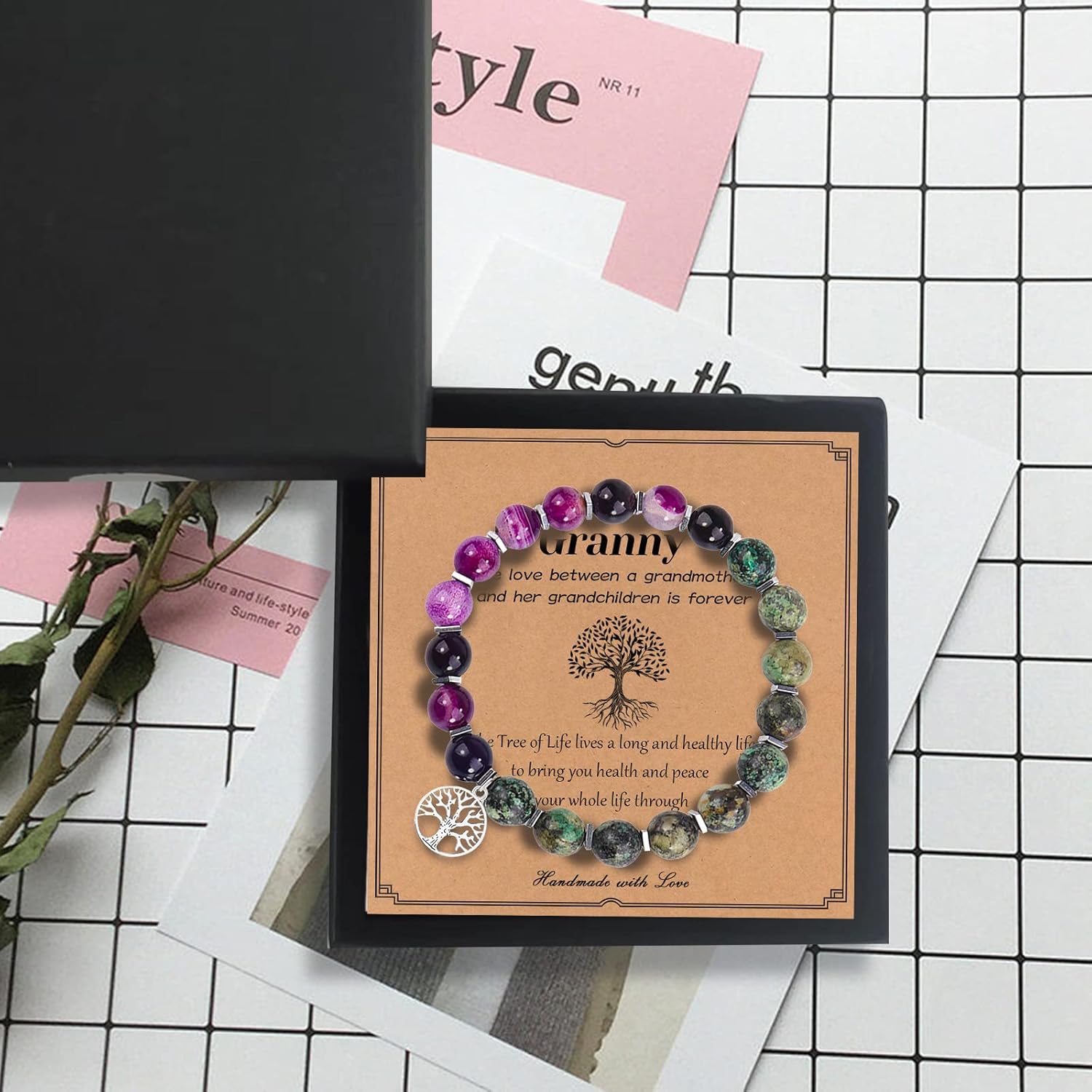 Mothers Day Gifts for Nana Gifts for GrandmaNana, Tree of life Natural Stone Bracelet for womenGrandma Birthday Gifts Nana Gifts