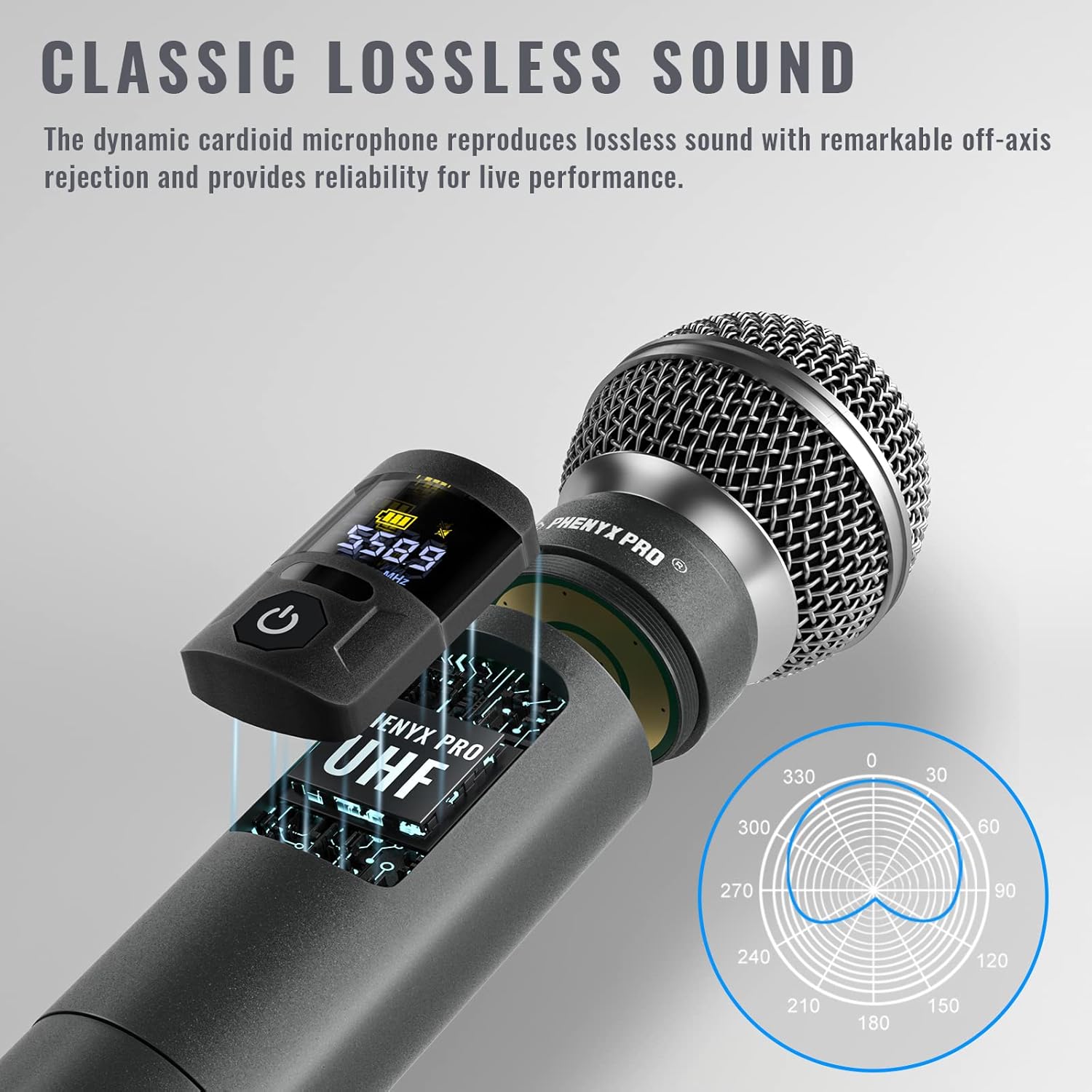 Phenyx Pro Sistema de micrófono inalámbrico, juego de micrófono inalámbrico de metal con 4 micrófonos inalámbricos, frecuencias ajustables UHF de 4