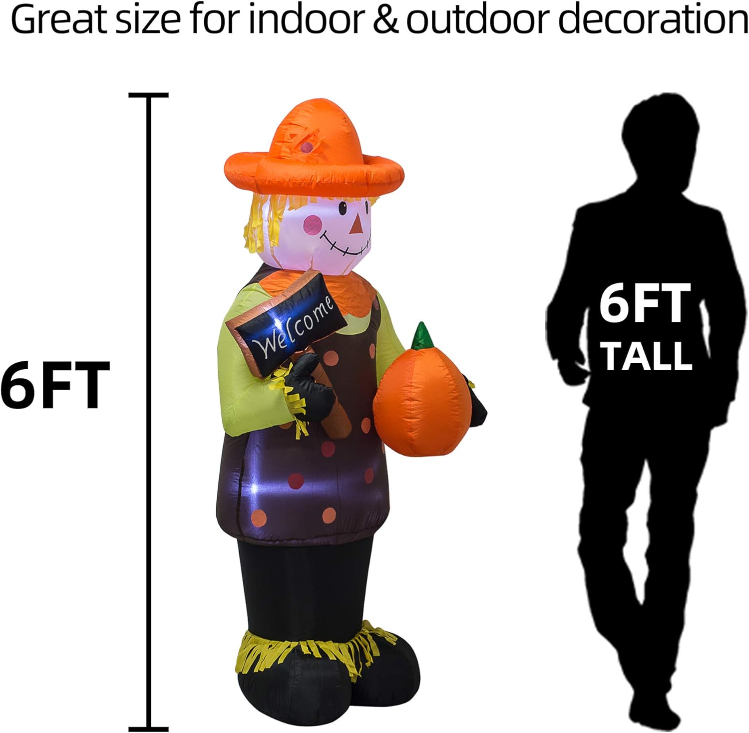 AJY Espantapájaros inflable de cosecha de Acción de Gracias de 6 pies con calabaza inflable para interiores y exteriores, decoración de césped