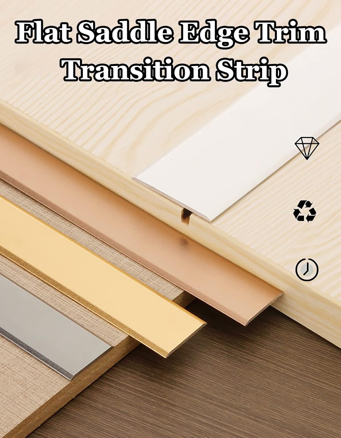 Tira de transición de piso plano de 0.8″1.4″2″2.4″ de ancho, barras de puerta de metal para hueco de piso laminado, cubierta de umbral de puerta de