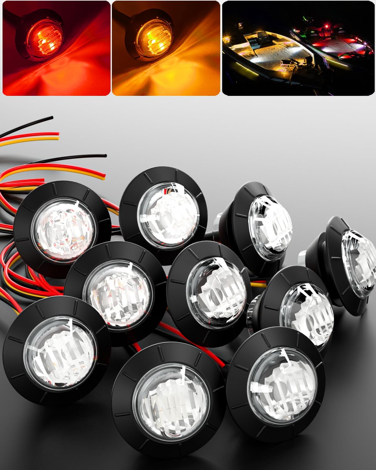 BJZ Luces LED para barco marino, impermeables, ámbar a rojo, de doble color, 34 pulgadas, redondas, para interior de barco, cubierta de cortesía,