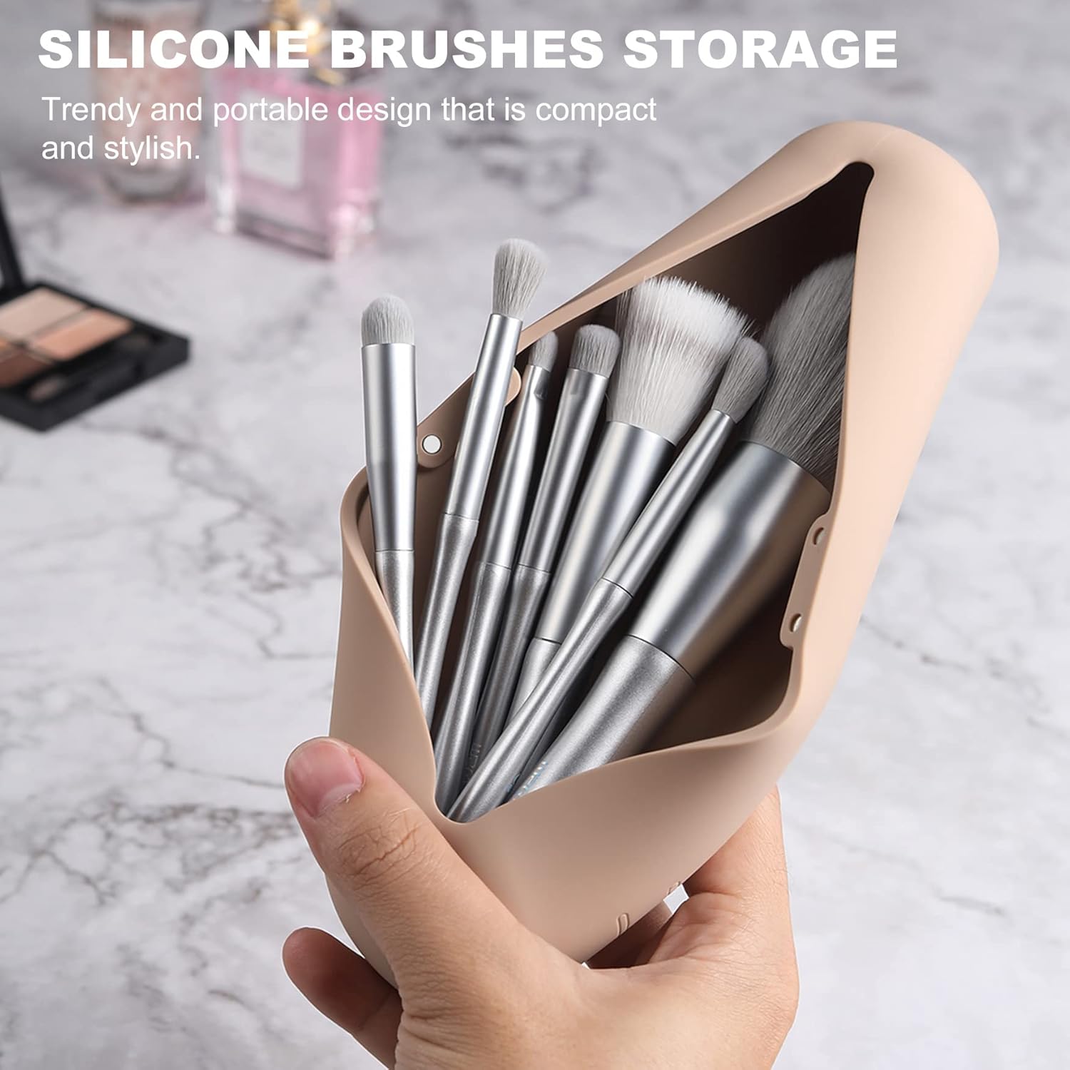 FVION Soporte para brochas de maquillaje, Caqui