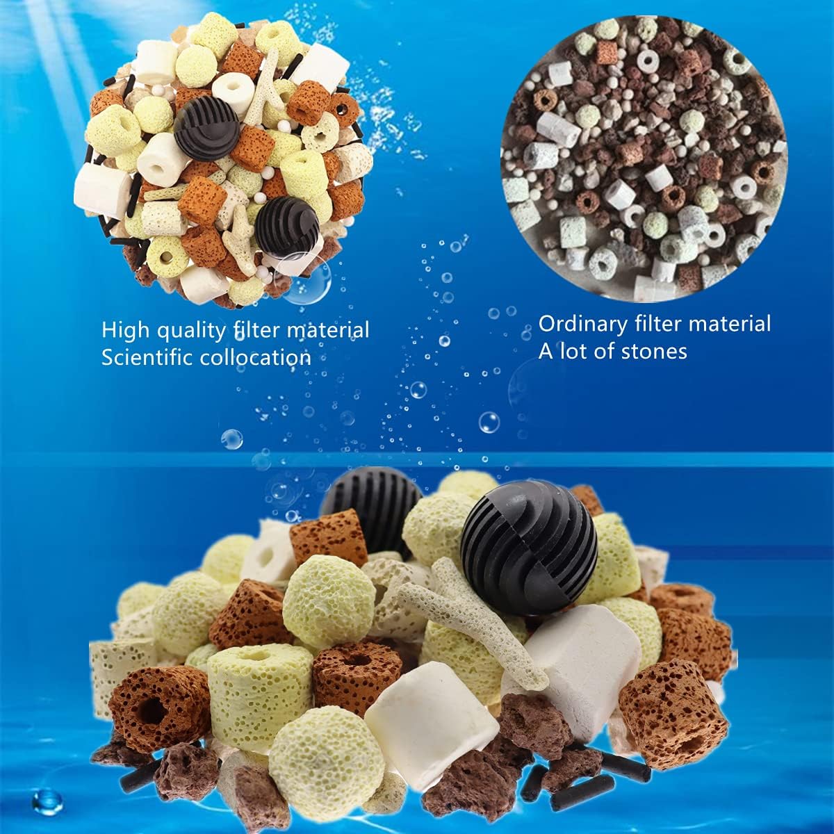 Mei Ting Acuario medios de filtro bio bolas anillos de cerámica 12 en 1 filtro de estanque de peces anillo de filtro de cerámica 17.64 oz bolsa de