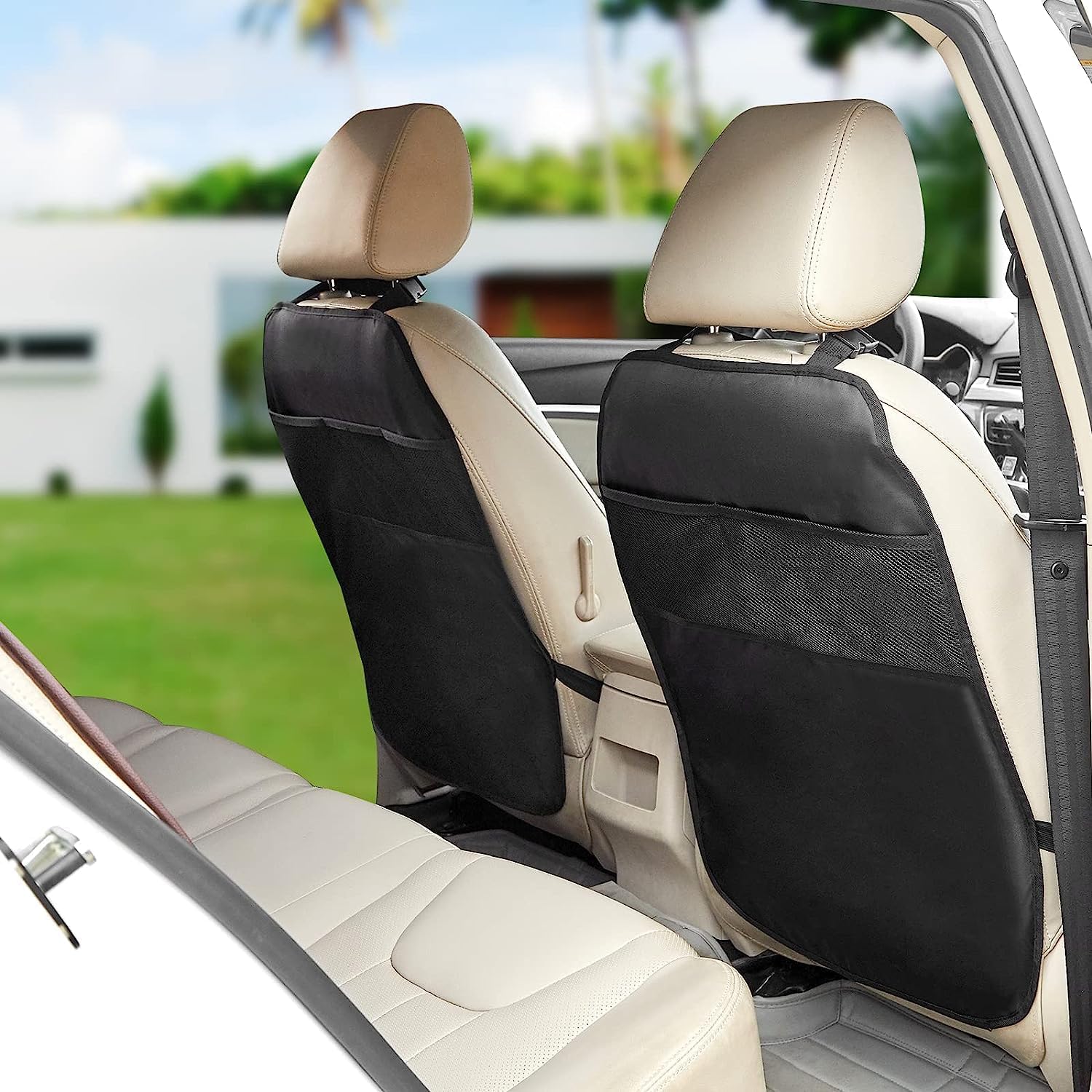 ARANA Paquete de 2 alfombrillas de coche para niños, protector de asiento trasero, impermeable, a prueba de hundimiento, con 3 bolsillos de
