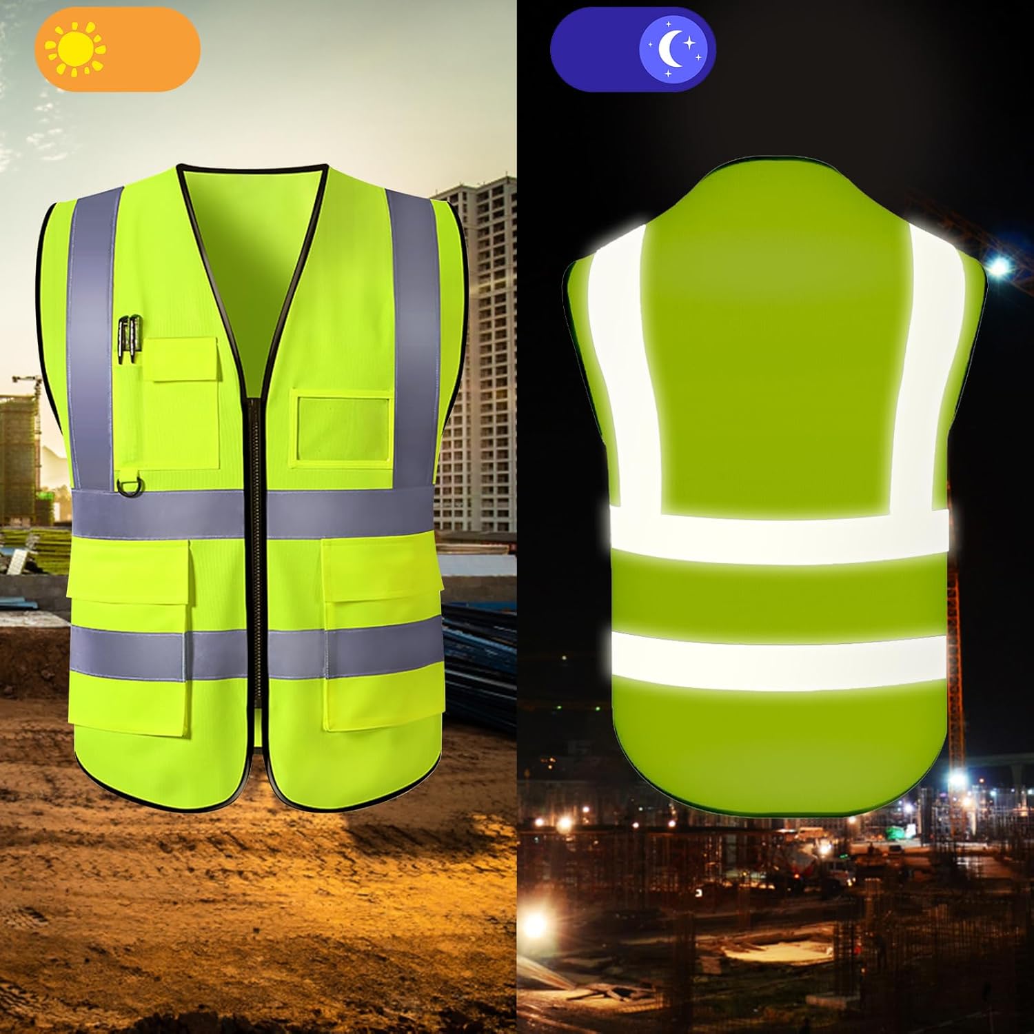 Chaleco de seguridad personalizado de alta visibilidad, reflectante, con logotipo, bolsillo para fotos, cremallera, personalizable, clase 2, para