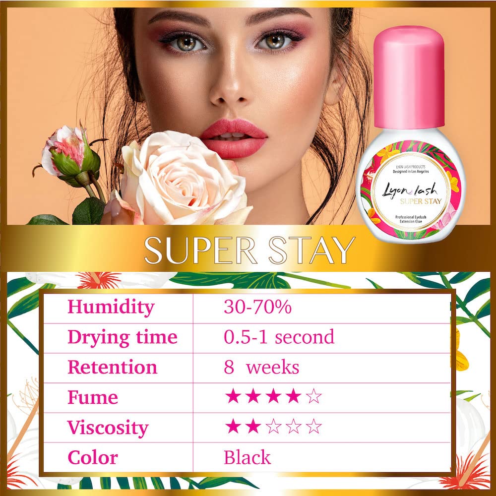 Lyon Lash Super Stay – Pegamento para extensión de pestañas de 0.0 fl oz, tiempo de secado de 0.5 segundos, retención de hasta 8 semanas,