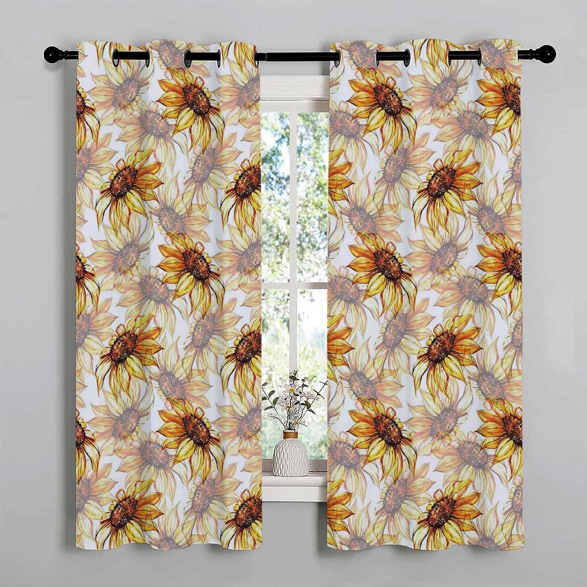 YANFENQI Cortinas para Habitacion Yellow Flower Thermal Door Curtain Darkout Curtains for Bedroom 55Inch Width by 45Inch Length,2 Panels