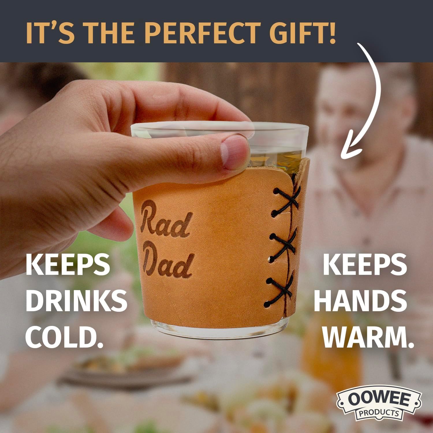 Oowee – Juego de 2 fundas de cuero genuino y gafas altas de 13 onzas, Tom Collins y gafas de bola alta, gran regalo para hombres, funda fabricada en