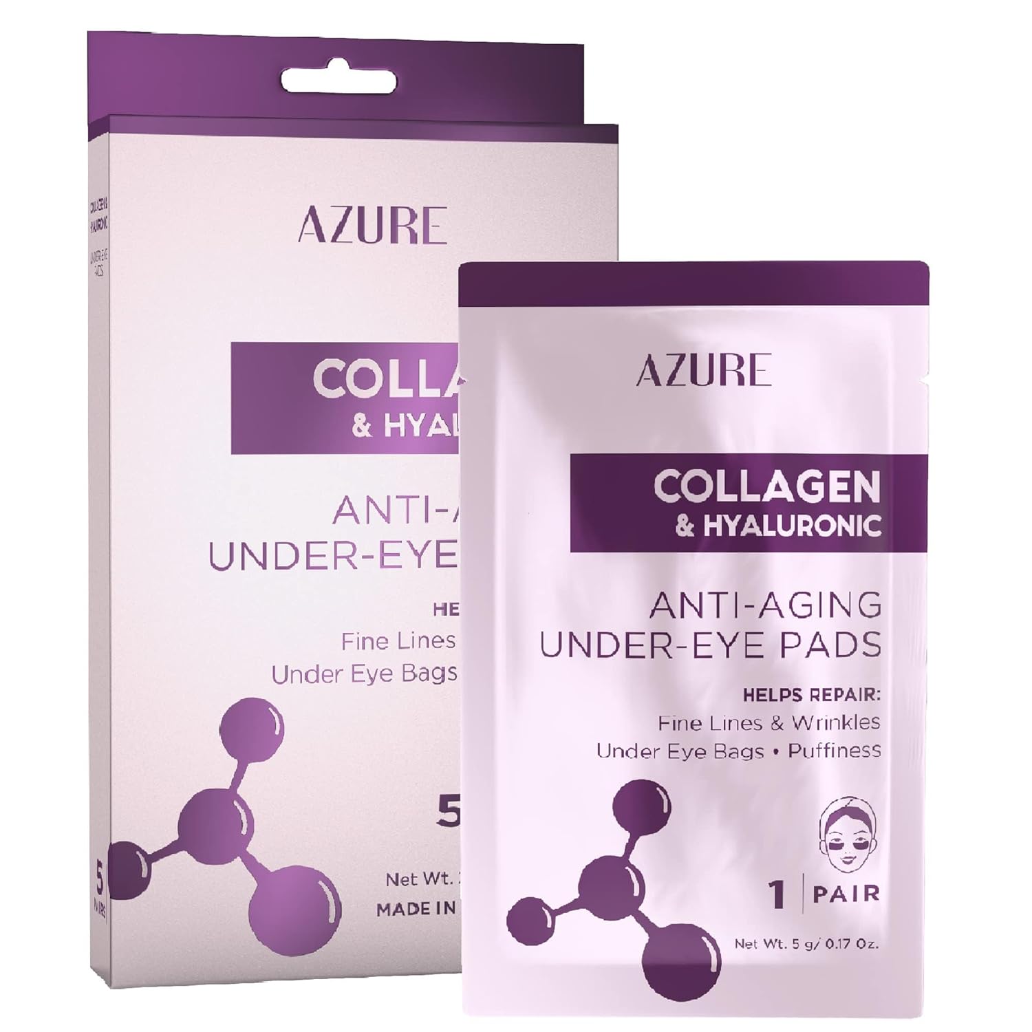 Azure Cosmetics Almohadillas antienvejecimiento de colágeno y ácido hialurónico para debajo de los ojos, parches de máscara de ojos que levantan e