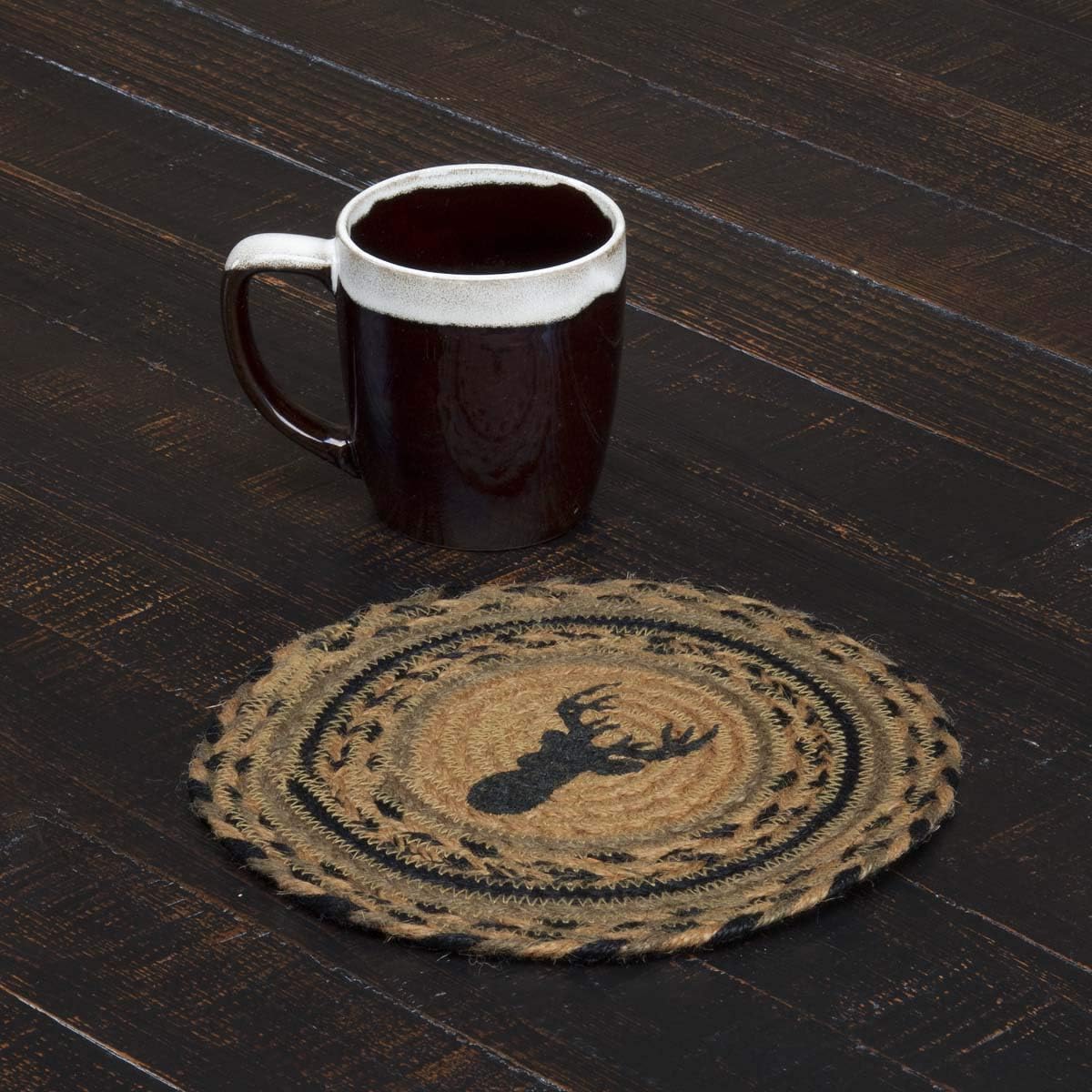 VHC Brands Juego de 2 unidades de decoración de mesa rústica de yute trenzado a mano para montaje en trofeo, paquete de 2 almohadillas calientes