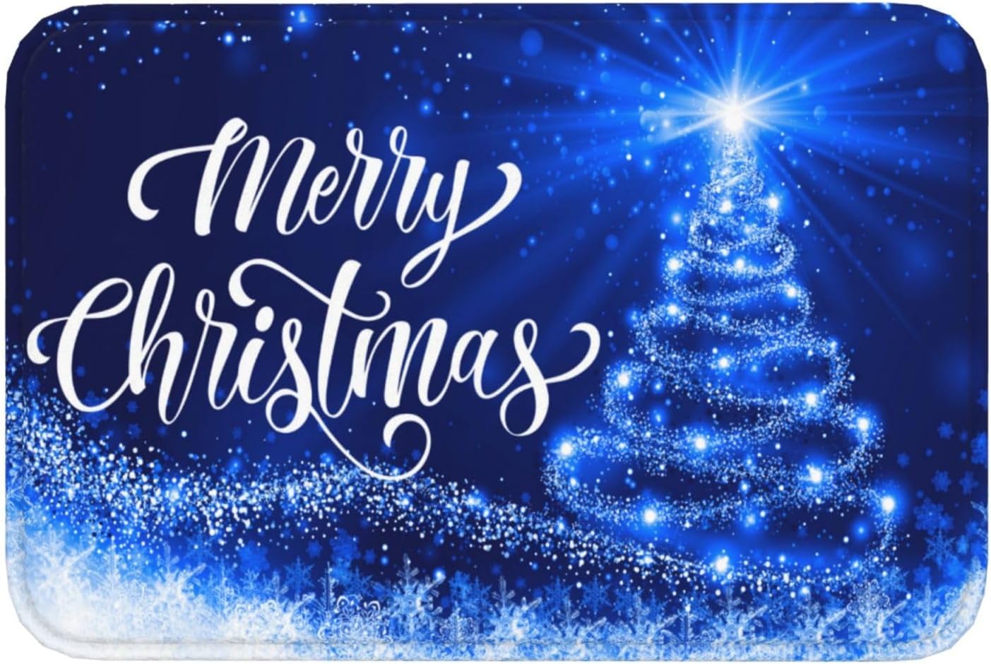 DADABULIU Tapete de baño con texto en inglés “Merry Christmas”, tapete de ducha de árbol de nieve azul, tapete de espuma viscoelástica,