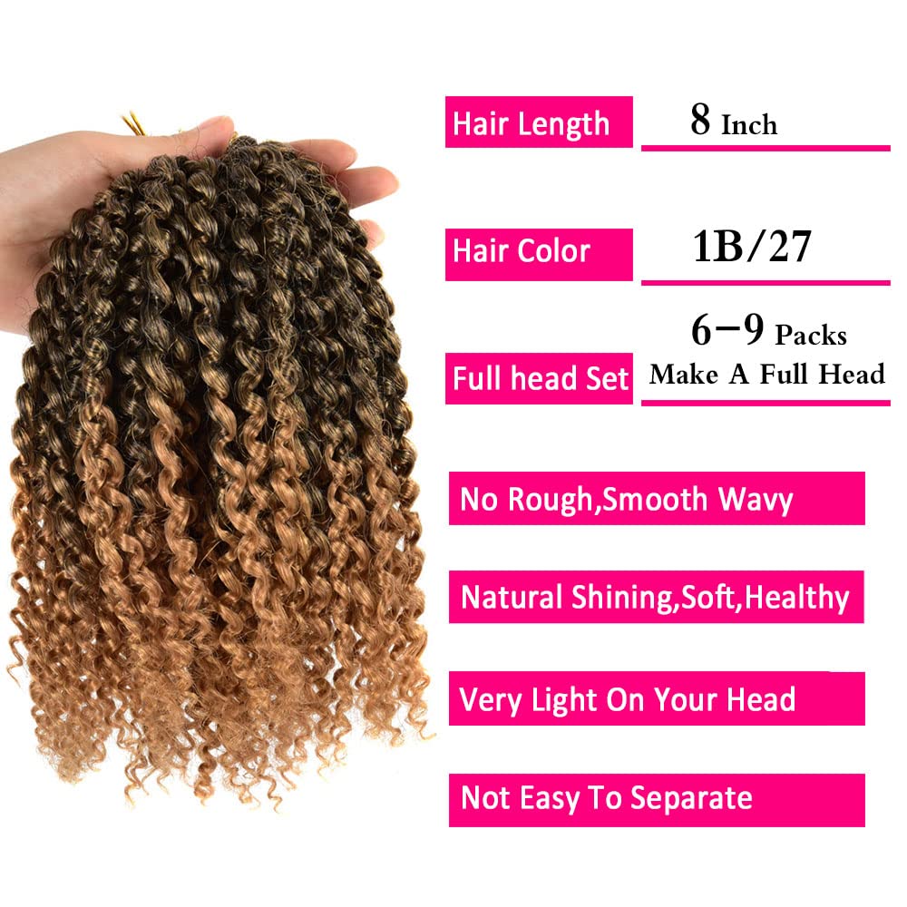 HVN-KVVM Cabello rizado corto de ganchillo de 8 pulgadas, color marrón y rubio, para mujeres negras (9 paquetes, 1B27)