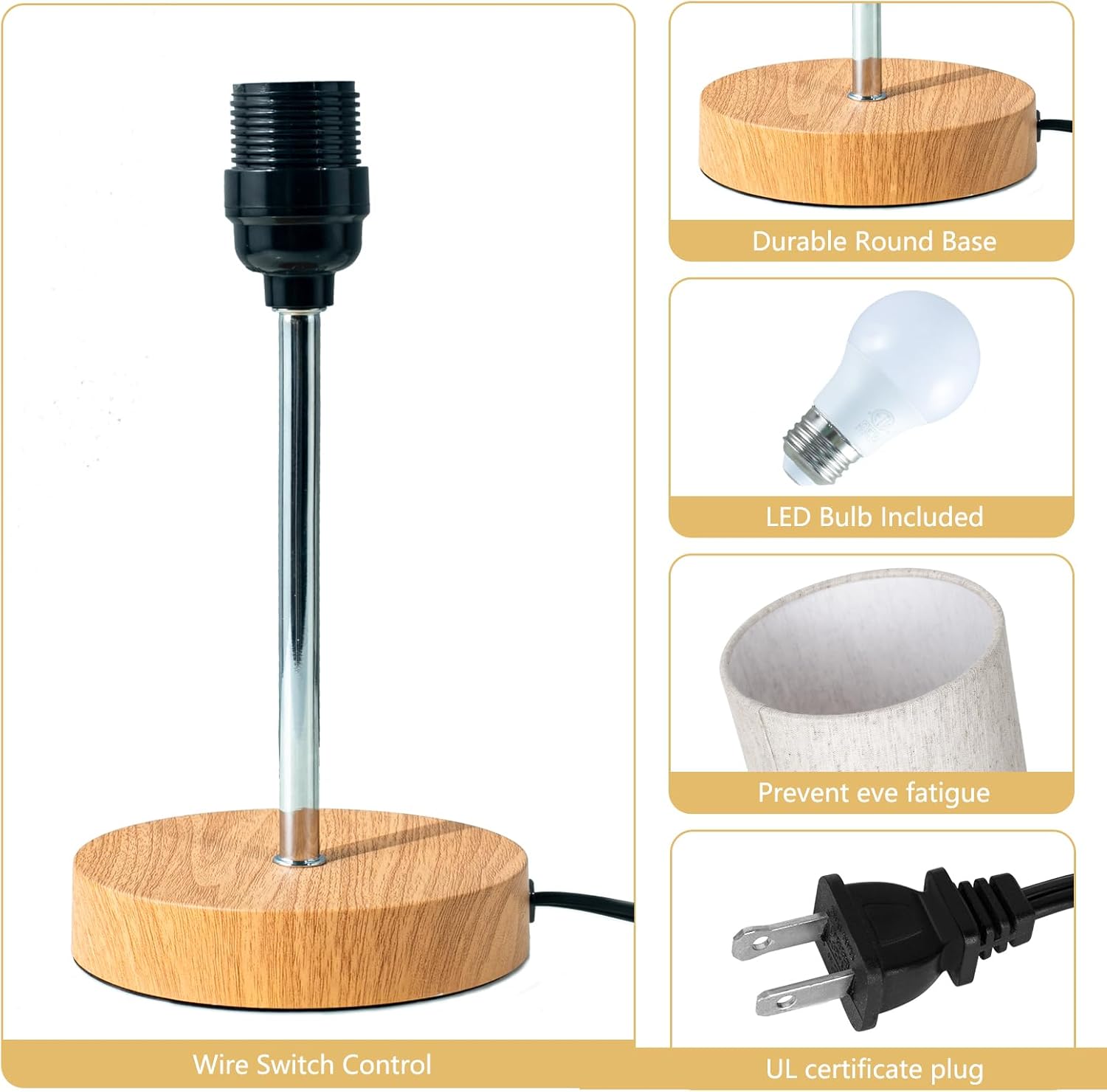Paquete de 2 lámparas de mesa pequeñas, lámparas de noche para mesita de noche con interruptor de cable, lámpara de escritorio moderna minimalista