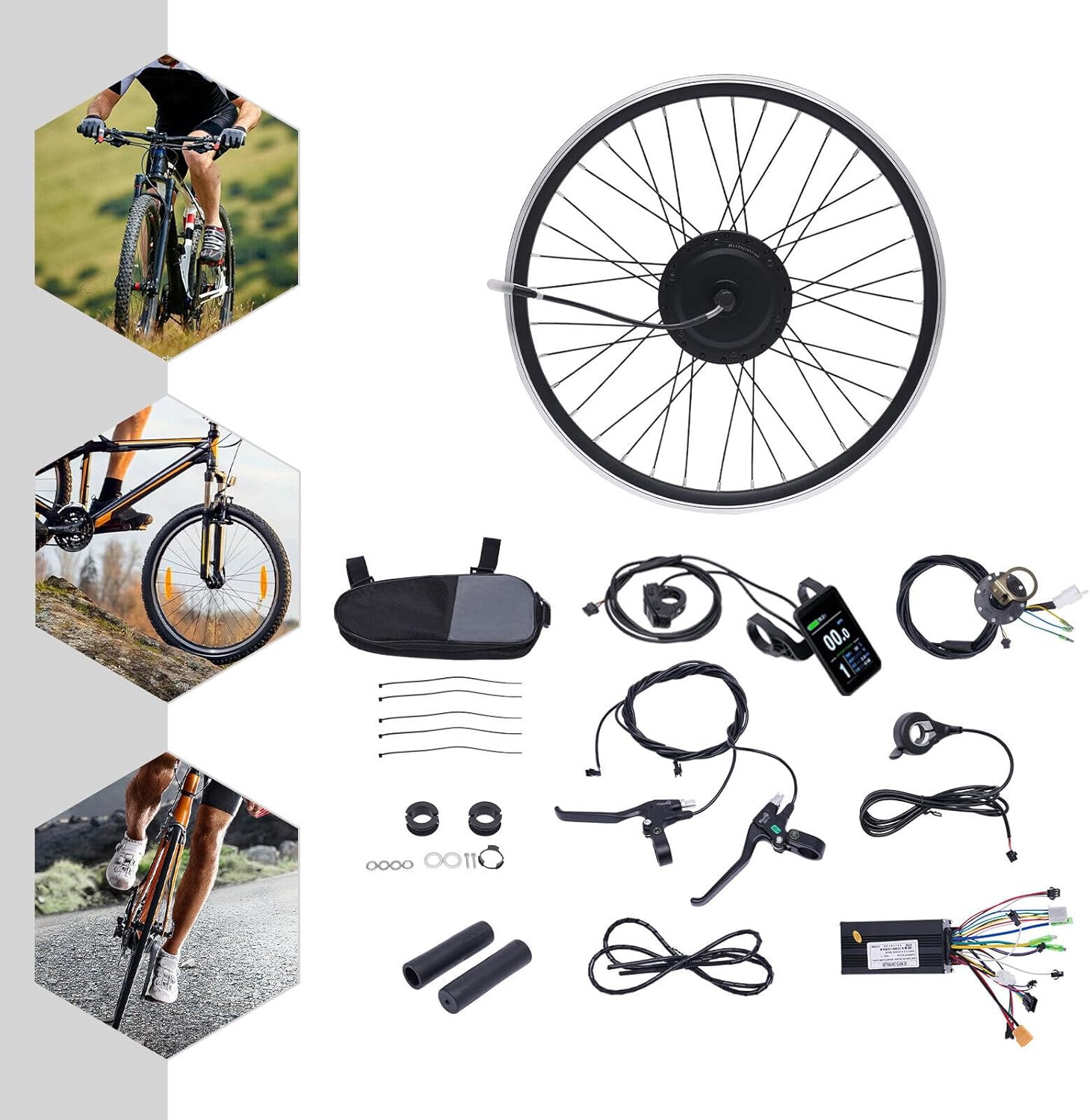 Kit de conversión de bicicleta eléctrica de 24 pulgadas, rueda delantera y trasera, kit de conversión de motor de bicicleta eléctrica de 36 V 500 W,