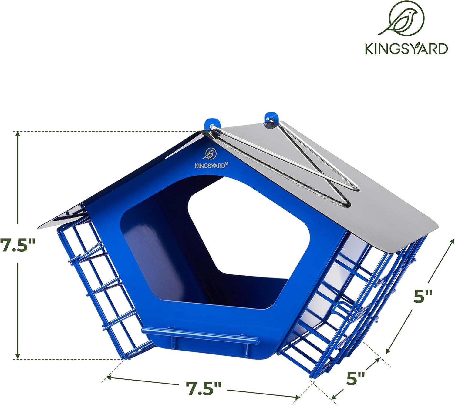 Kingsyard Comederos de metal para colgar en exteriores, alimentador de semillas mixtas 2 en 1 con jaulas dobles de sebo, techo de metal resistente a