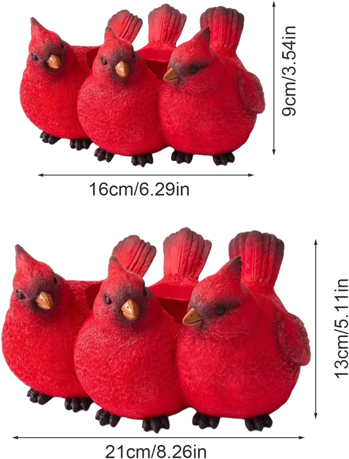 Maceta de trío cardenal de resina, maceta de trillizos de pájaros rojos, resina creativa de tres pájaros pequeños, estatua de adorno de interior