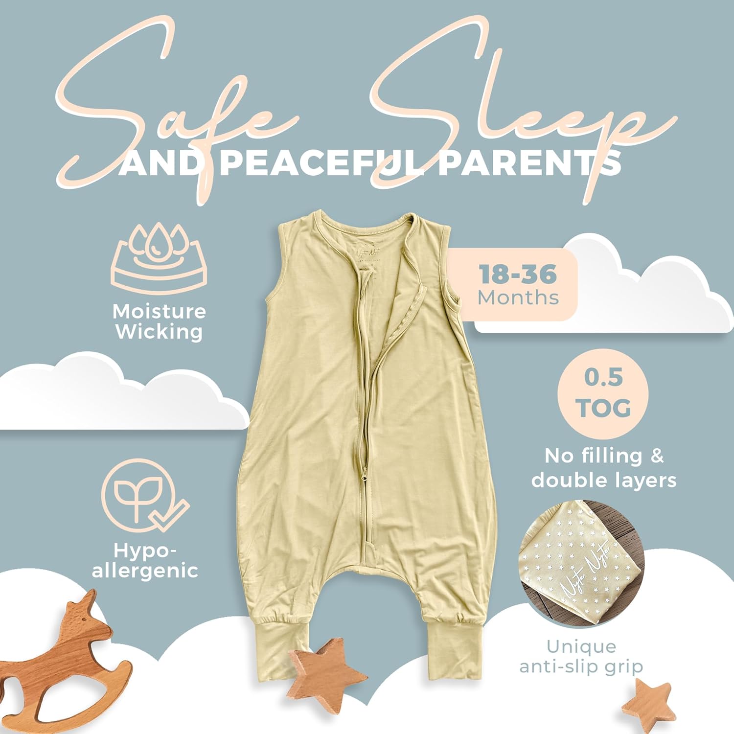 0.5 TOG – Saco de dormir sin mangas, suave para bebés y niños pequeños