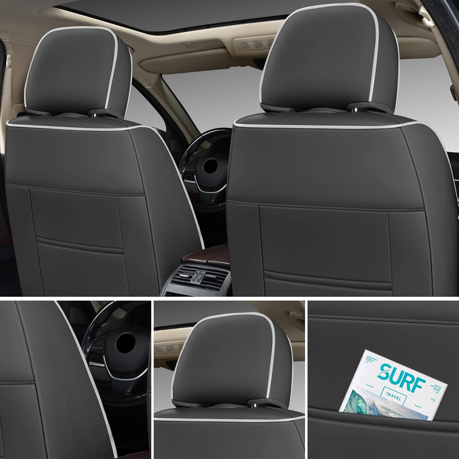 Funda de asiento de automóvil de cobertura completa de piel sintética de lujo, antideslizante, universal, se adapta a sedanes, SUV, camioneta con