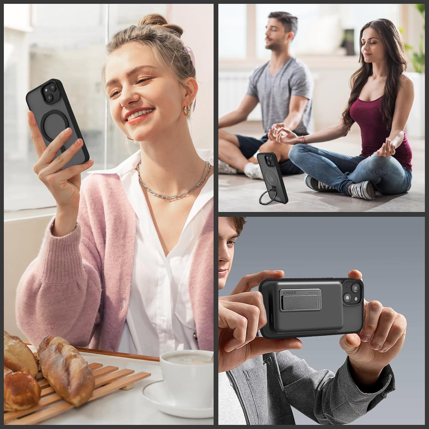 Funda rígida magnética transparente para iPhone 14, compatible con las últimas fundas de teléfono con Magsafe, con soporte, protección de grado