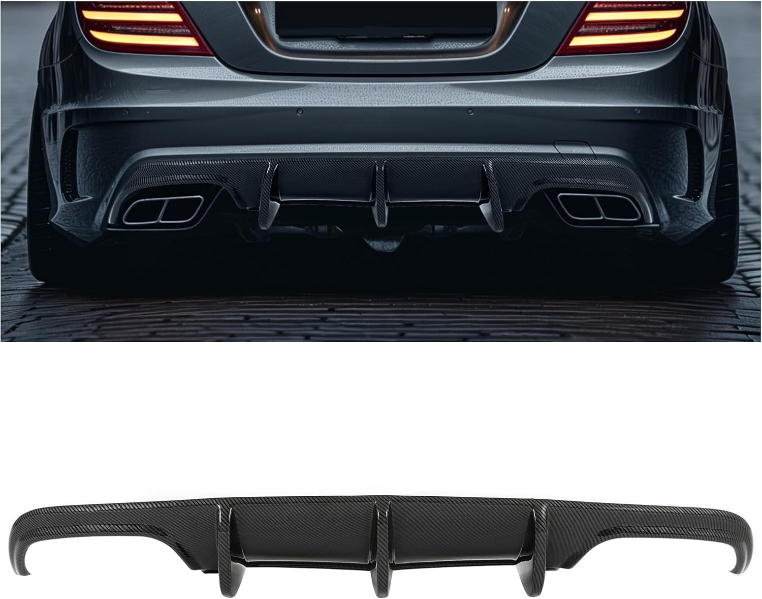 HECASA Difusor trasero compatible con Mercedes Benz W204 C180 C200 C250 C300 C350 Sport C63 AMG parachoques alerón protector de cenefa de plástico