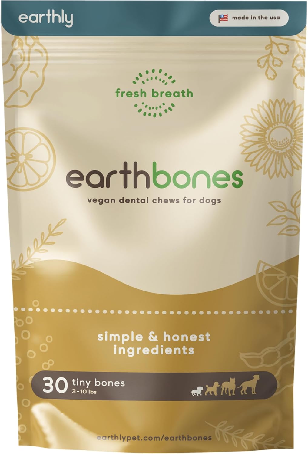 Earthbones – Masticables dentales para perros de 3 a 10 libras, 30 huesos
