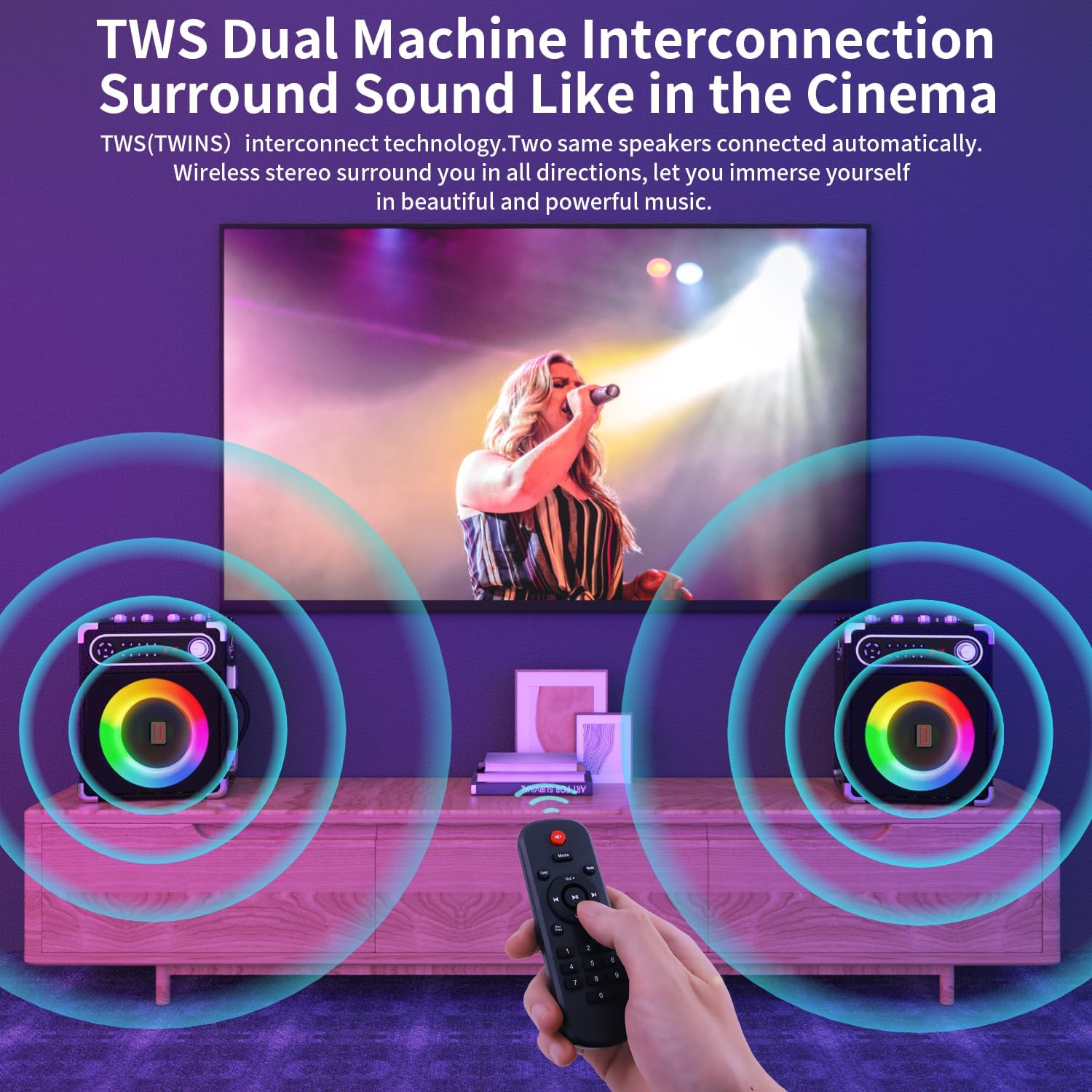 Máquina de karaoke con 2 micrófonos inalámbricos, altavoz portátil Bluetooth 5.1 para adultos y niños, ajuste de gravesagudos, sistema PA con
