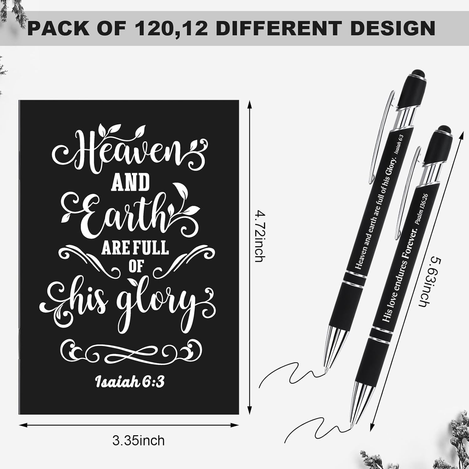 Qilery 120 piezas de regalos cristianos a granel, bolígrafos bíblicos, juego de bloc de notas con versículos bíblicos, bolígrafos de la Biblia,