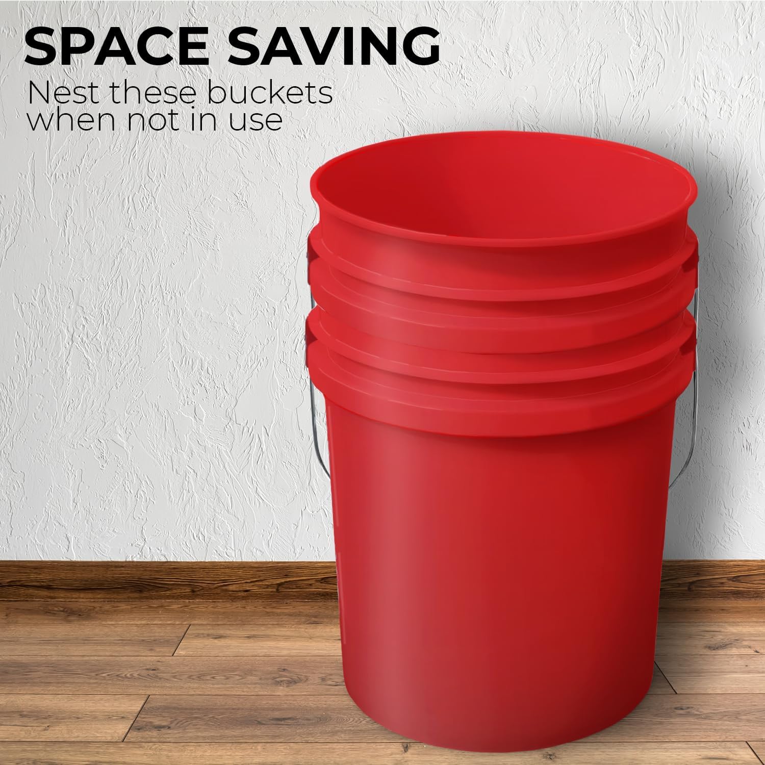 EconoHome Contenedor de cubo rojo de 5 galones sin tapa, asas de metal con agarre de plástico para un fácil transporte, fácil de apilar y almacenar,