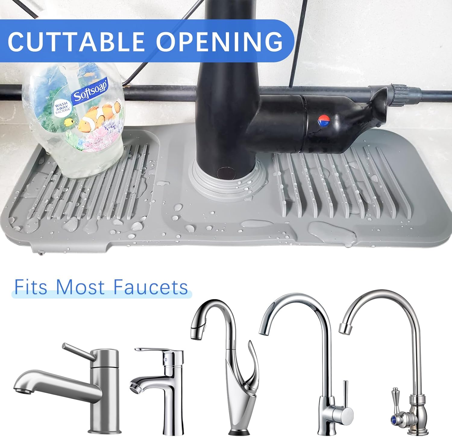 Joyhalo Protector contra salpicaduras para fregadero de cocina de 14.5 pulgadas, tapete de secado para grifo de fregadero, protector contra