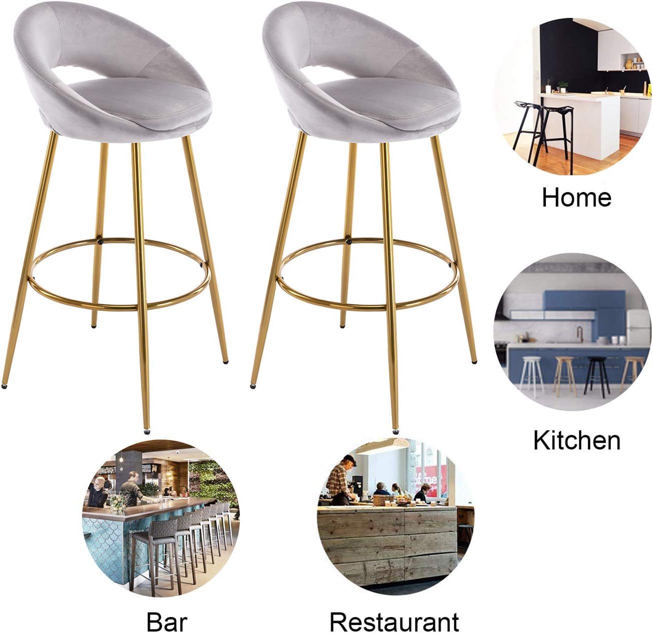 Guyou Juego de 2 taburetes de bar modernos tapizados de terciopelo con respaldo, altura de asiento de 30 pulgadas, taburetes para silla alta de isla