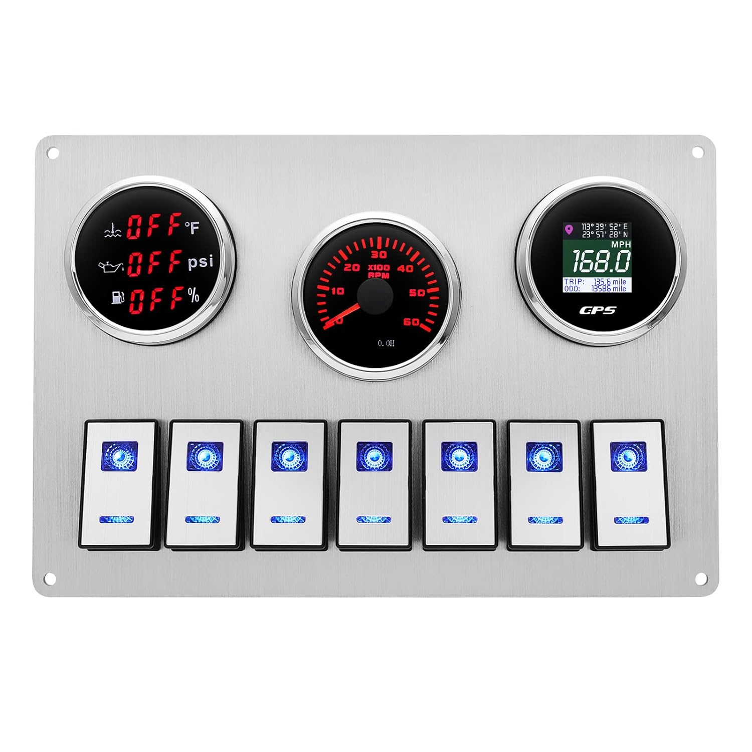 ARTILAURA Velocímetro GPS + tacómetro + temperatura de aguapresión de aceitemedidor de combustible con panel de interruptor basculante marino, 12 V