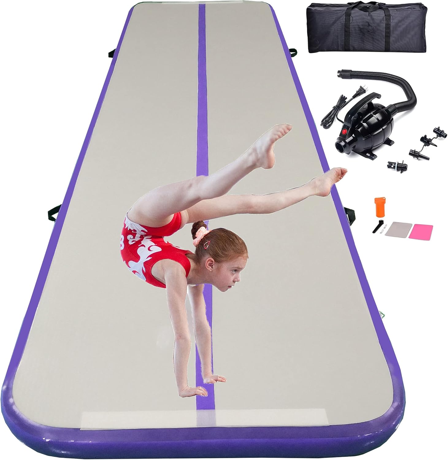 Colchoneta inflable de gimnasia de 6.6 pies, 10 pies, 13 pies, 16 pies, 20 pies 48 pulgadas de grosor, rodillo de gimnasia con bomba de aire