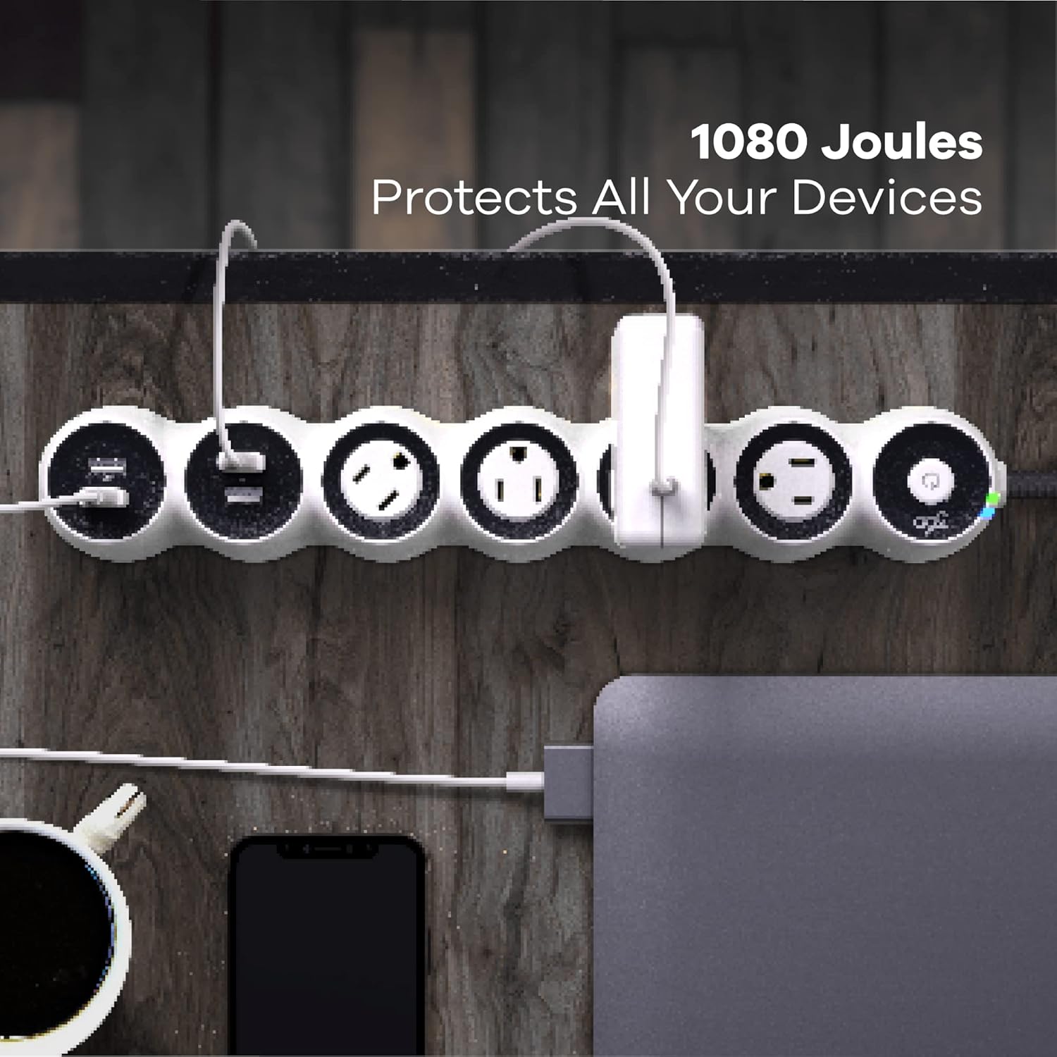 360 Electrical PowerCurve Regleta de alimentación, cable de extensión trenzado con 4 salidas giratorias y 4 puertos USB-A, extensor de salida de 5