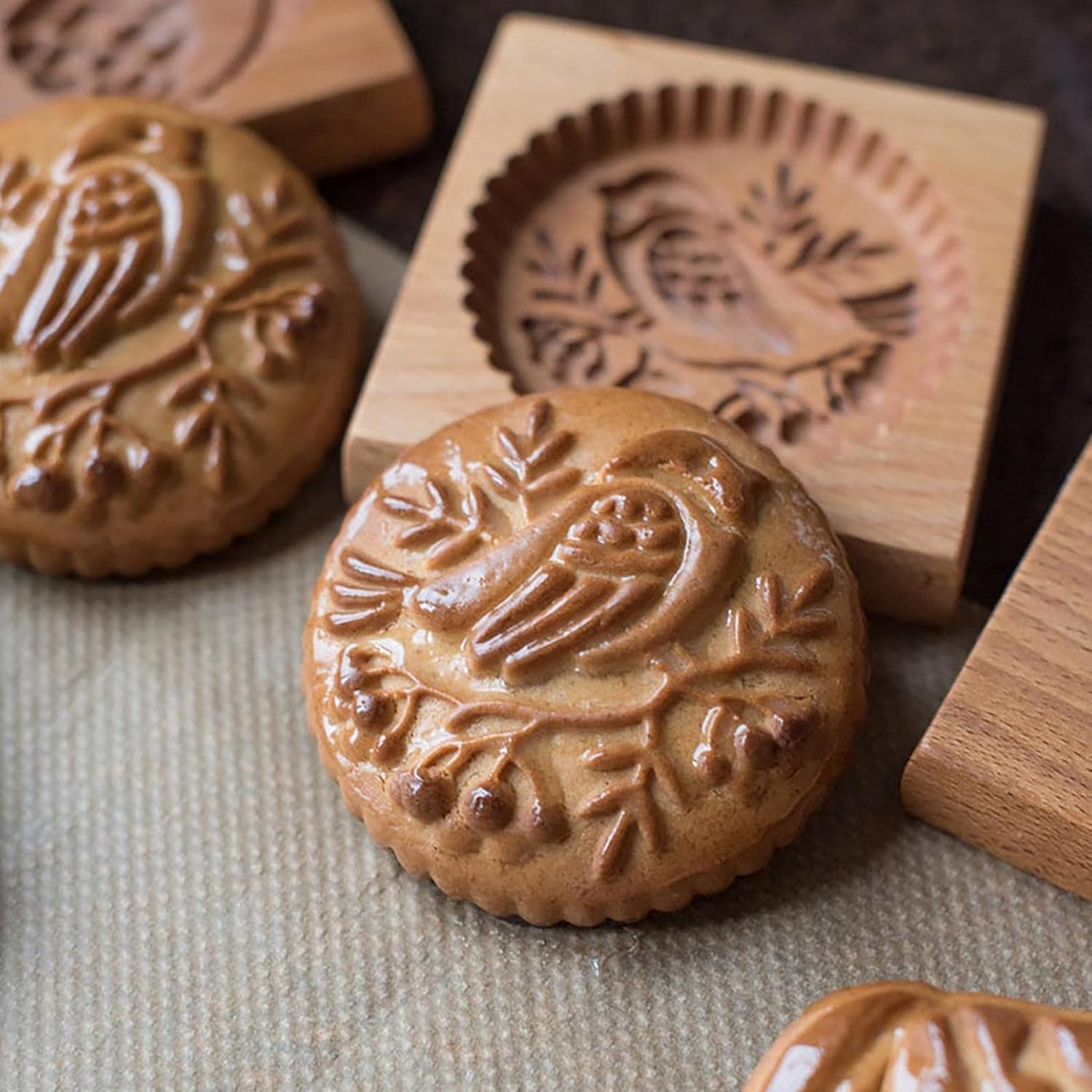 Moldes de madera para galletas de animales, cortador de galletas tipo prensa con gallina 3D, pájaro, conejo, diseño de pescado, moldes de madera