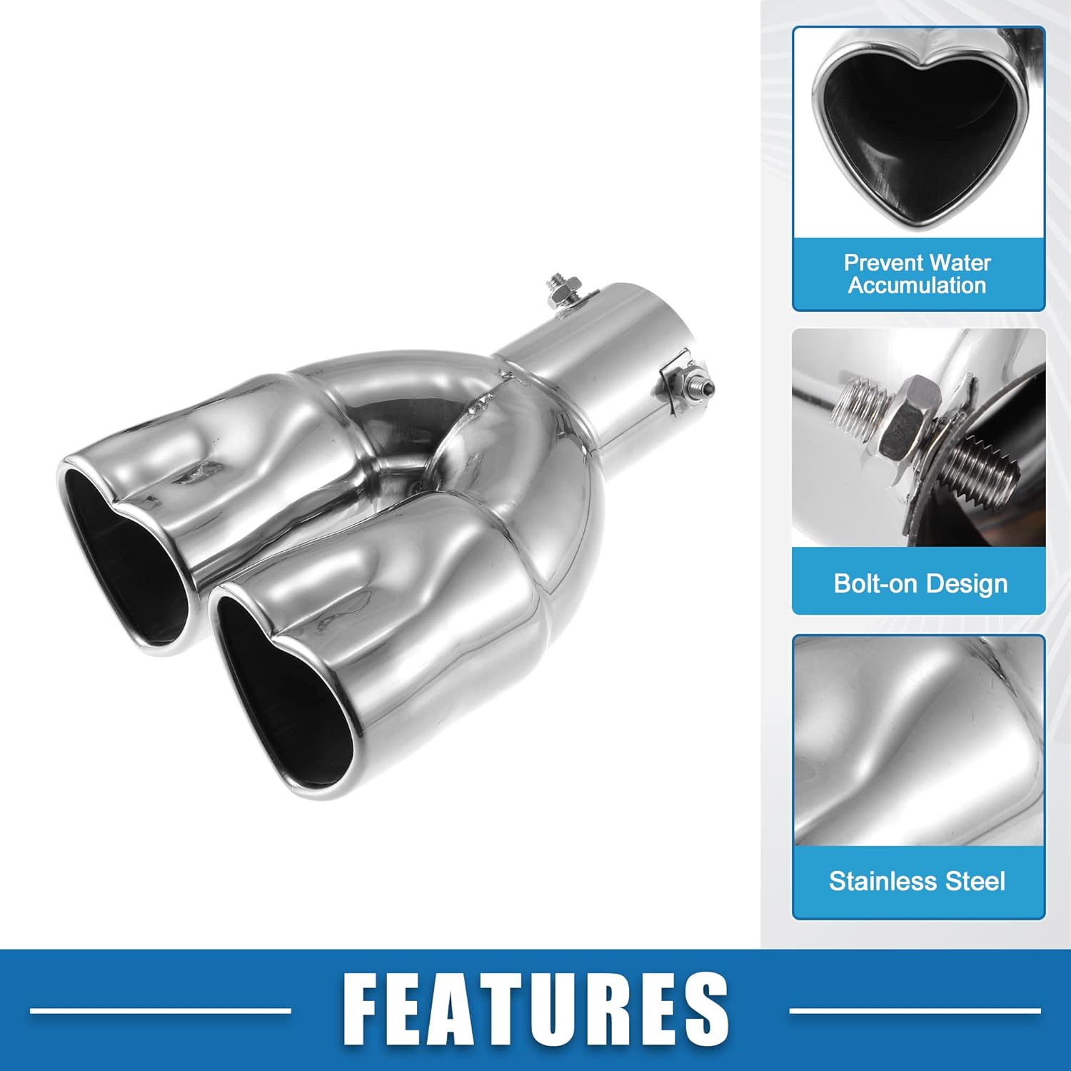 Tubo de escape doble para automóvil, en forma de corazón, diámetro aplicable, 2.36 pulgadas, tubo de escape universal, punta de silenciador, tubo de