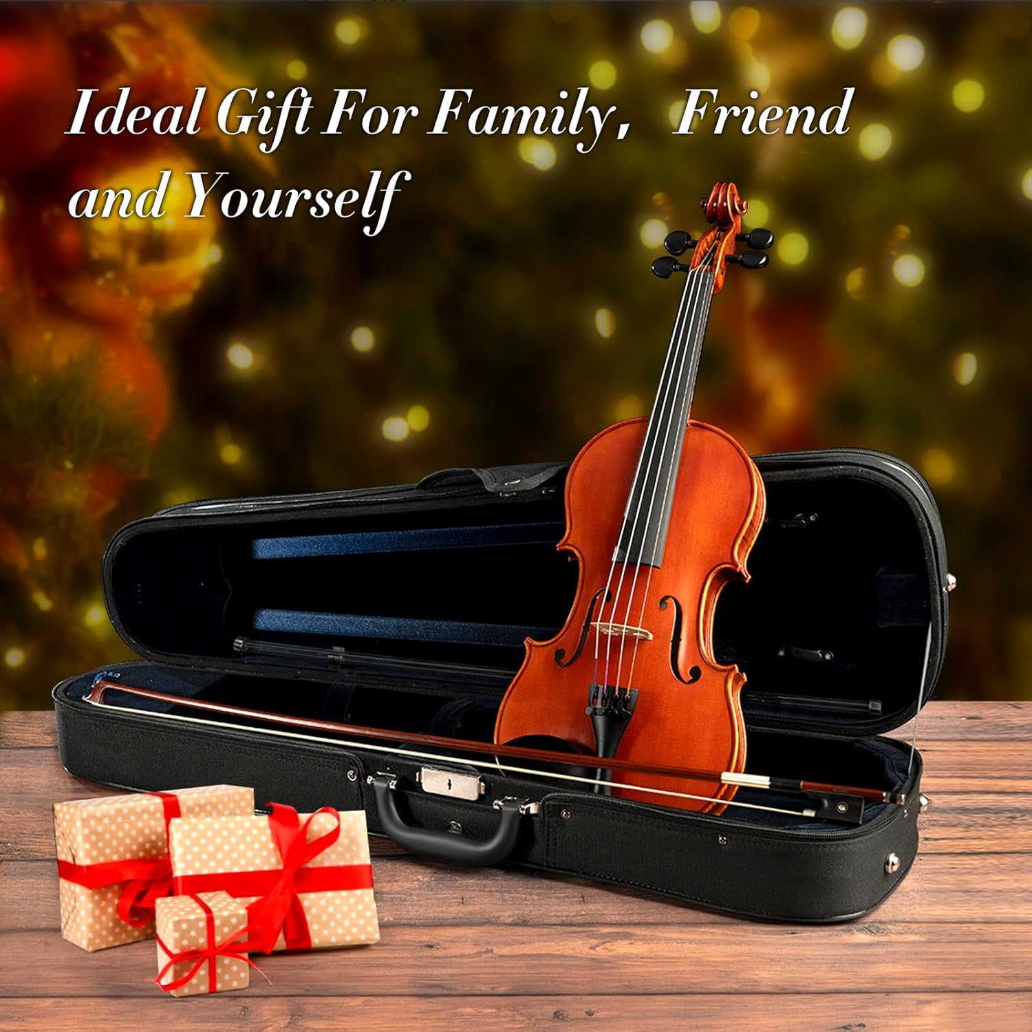 Franz Hoffmann Amadeus – Violín de madera maciza 44 para principiantes, juego completo de violín para estudiantes con estuche y todos los accesorios