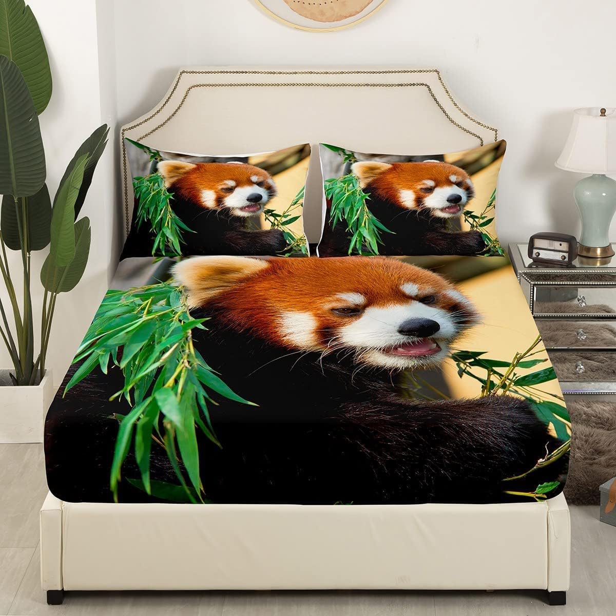 Juego de sábanas de panda rojo, con bonito diseño de animales, para niños, niñas, adolescentes, estampado de hojas de panda rojo, juego de sábanas
