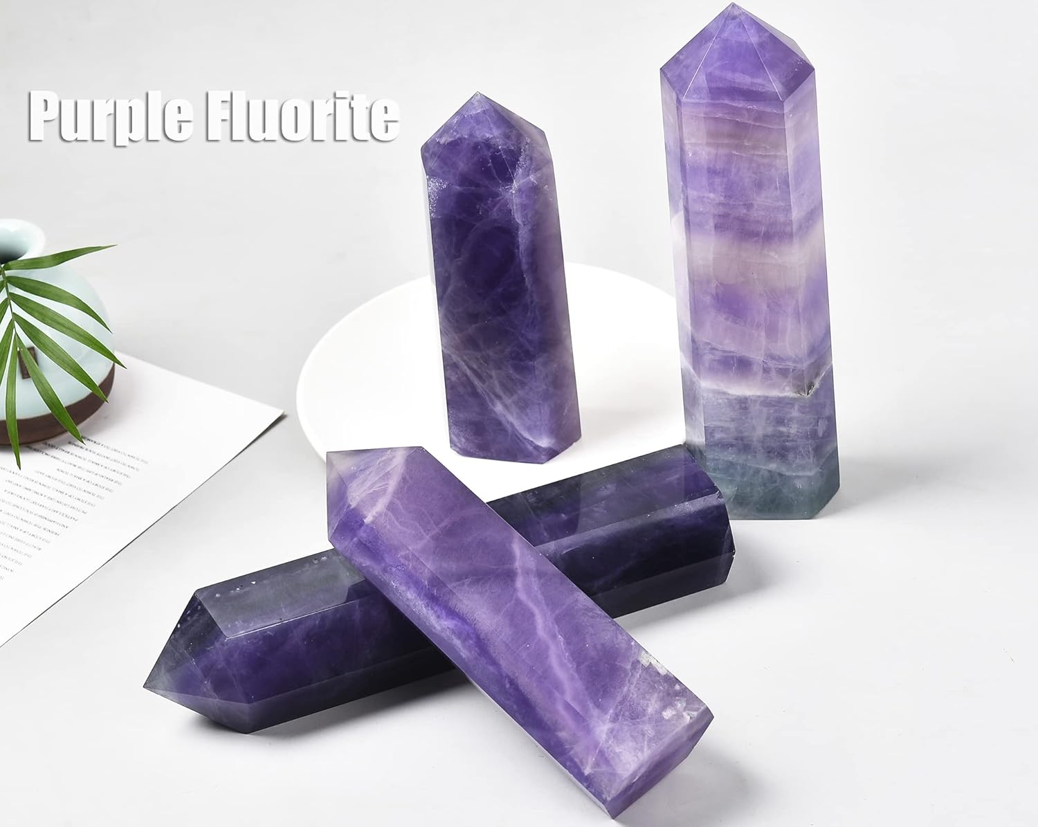 AMOYSTONE Torres de obelisco de cristal curativo grande, varita de punto de fluorita violeta púrpura para decoración del hogar, curación de reiki,