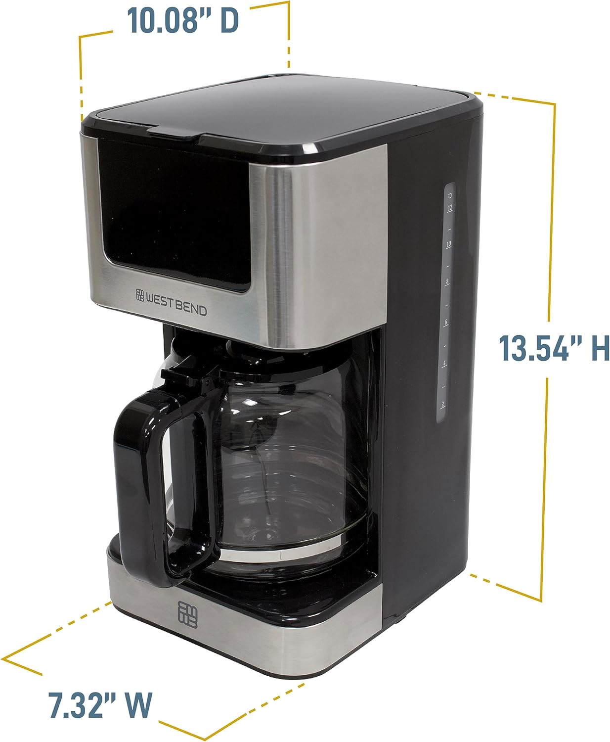 West Bend Cafetera de goteo que prepara caliente o helado, programable con selector de fuerza de preparación y apagado automático y 6 funciones con