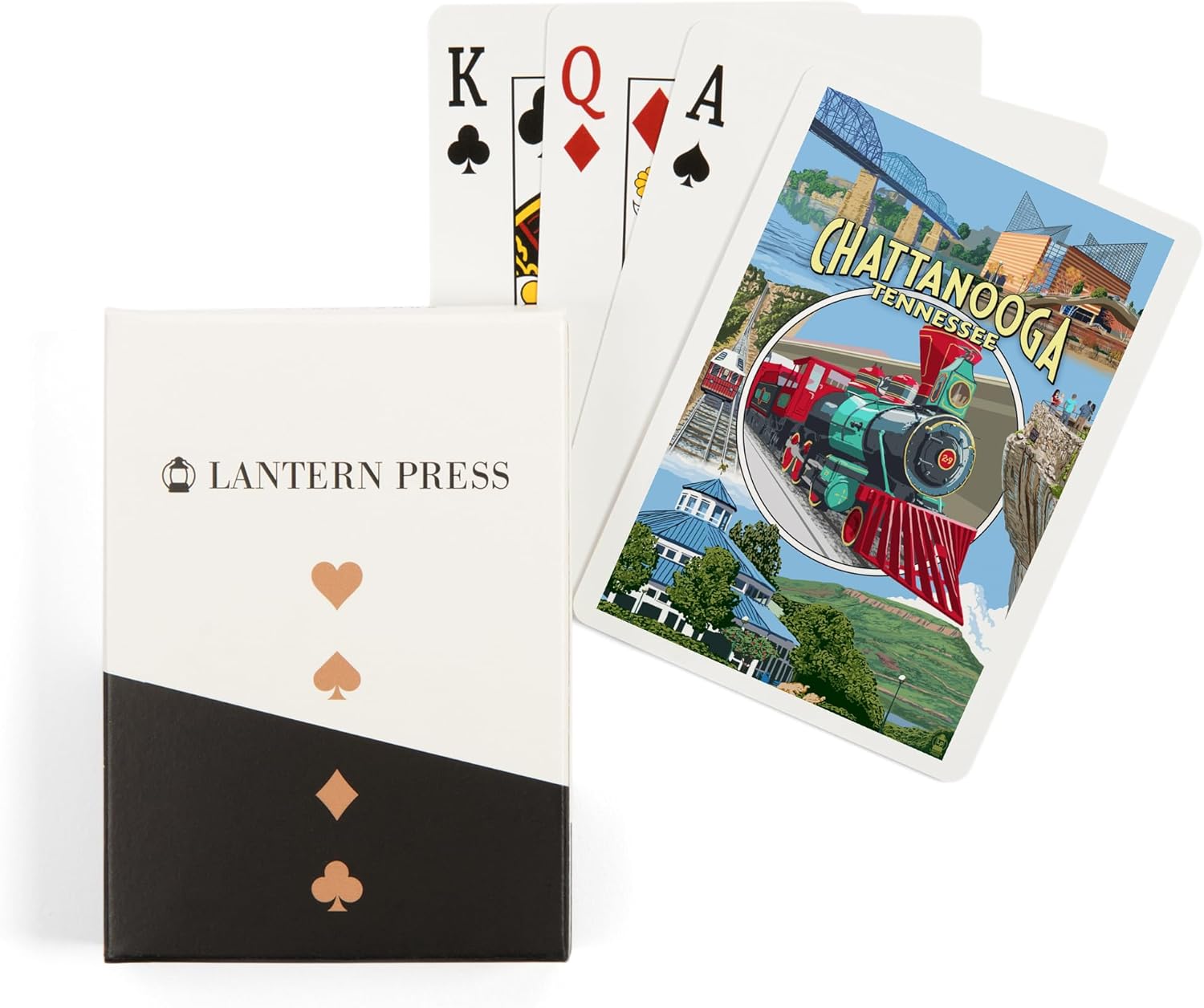 Lantern Press Chattanooga, Tennessee, escenas de montaje (52 cartas de juego, baraja de cartas de tamaño póquer con comodines)