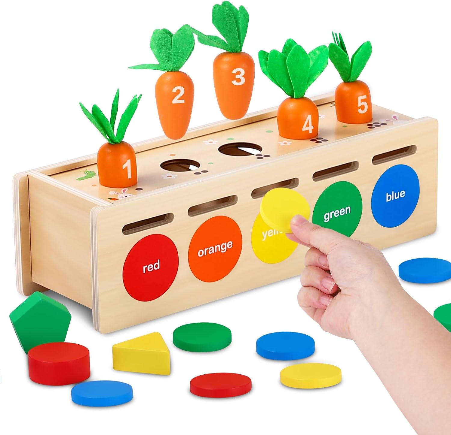 V-Opitos Juguetes Montessori para niños pequeños de 1, 2 y 3 años, caja de madera para clasificar colores y formas, juguetes de aprendizaje temprano