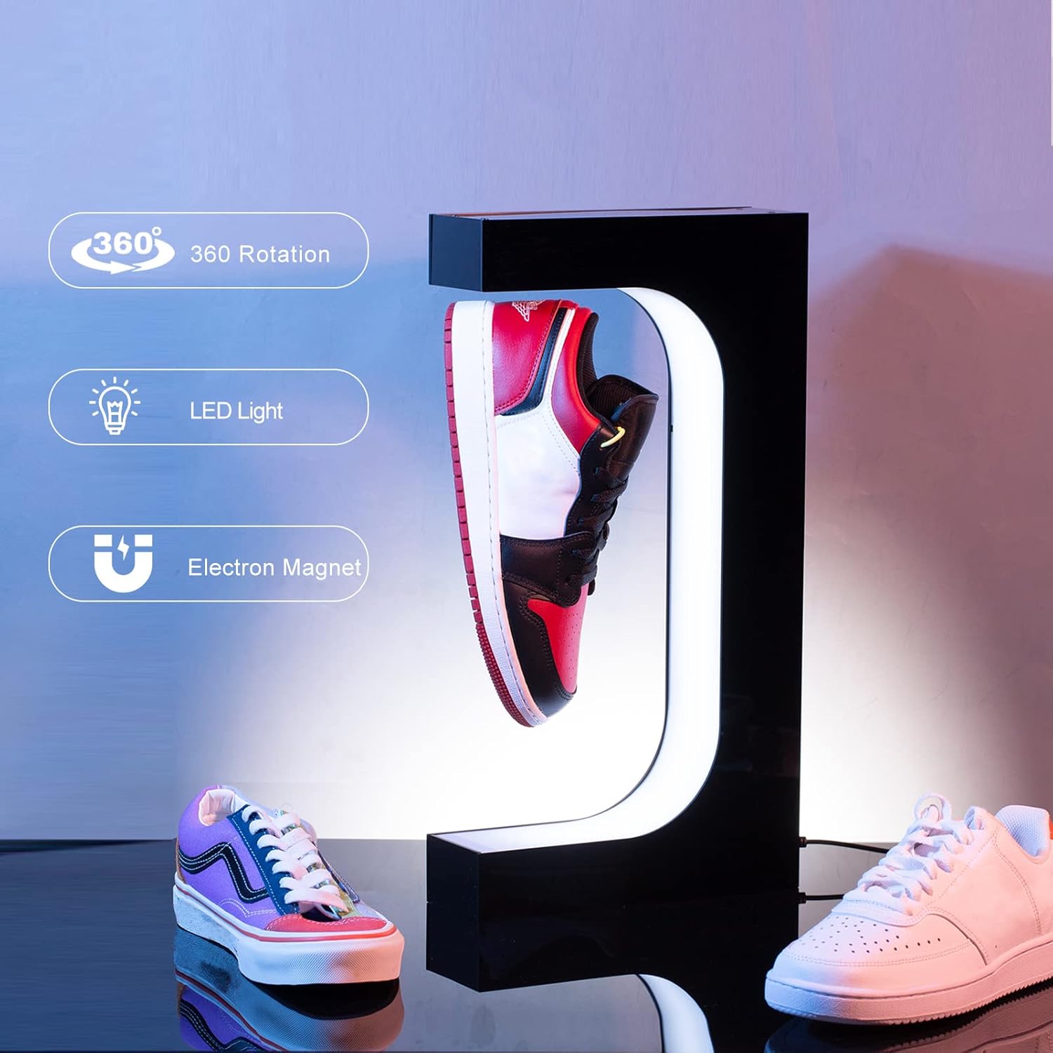 DuliCube Soporte magnético para zapatos con luz LED, soporte acrílico giratorio para exhibiciones publicitarias en tienda, tienda, regalo,