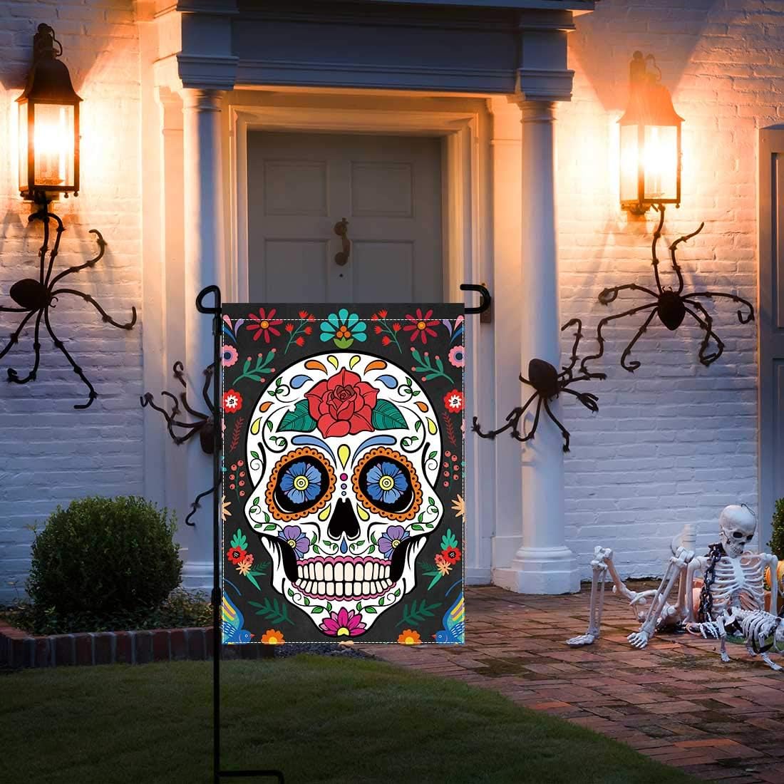 Allenjoy Bandera de jardín con el Día de los Muertos para exteriores, vertical, mexicana, fiesta, día de los muertos, pancartas para casa, césped,