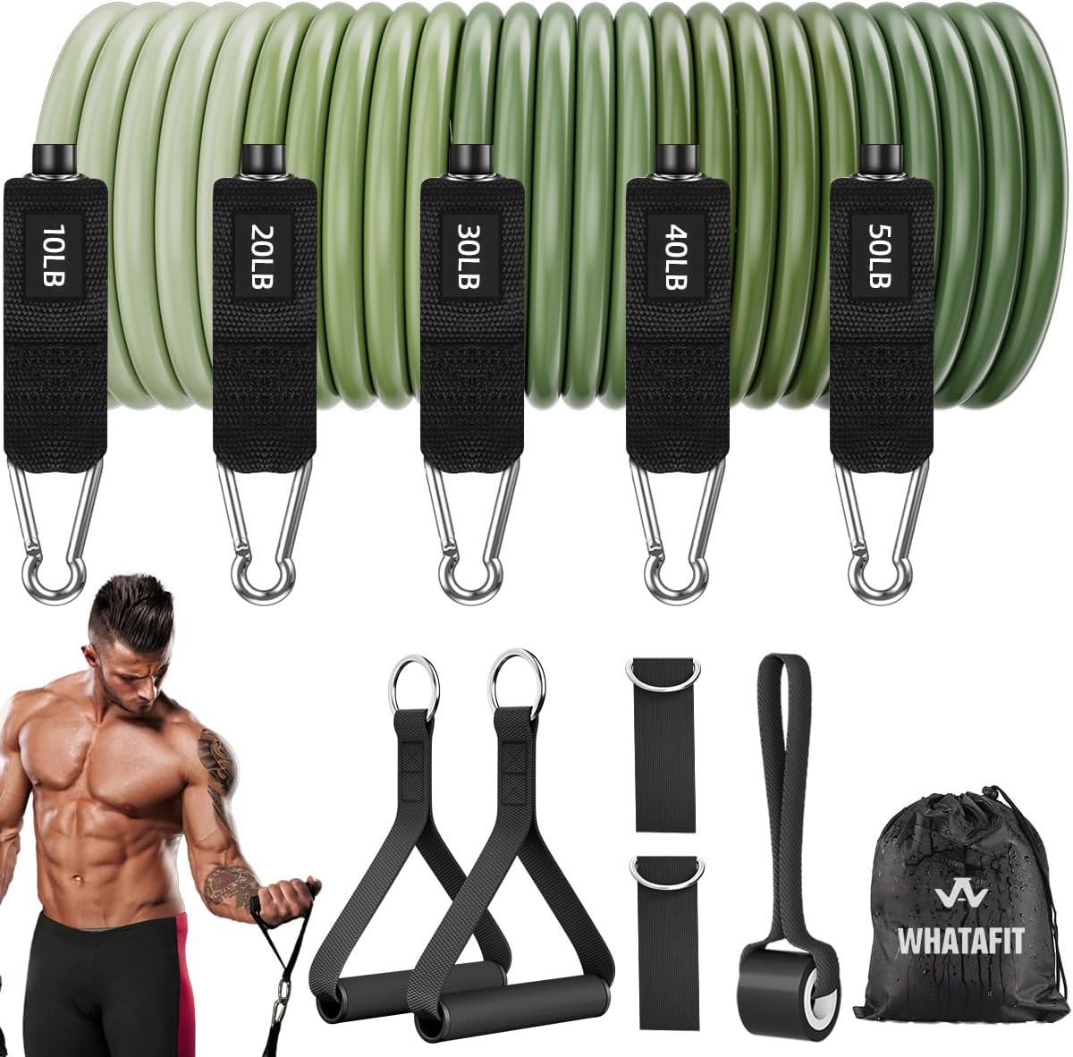WHATAFIT Bandas de resistencia, bandas de ejercicio, bandas de resistencia para entrenamiento, bandas de entrenamiento con asas para hombres y