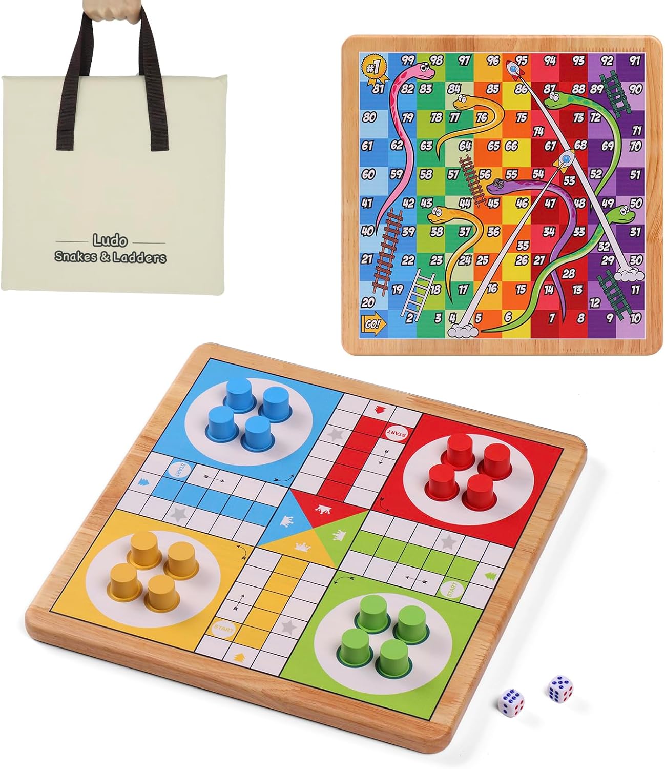 Crobyi Juego de mesa Ludo de 12 pulgadas + juego de mesa de serpientes y escaleras, 2 en 1, juego de mesa clásico para adultos y niños, incluye 1
