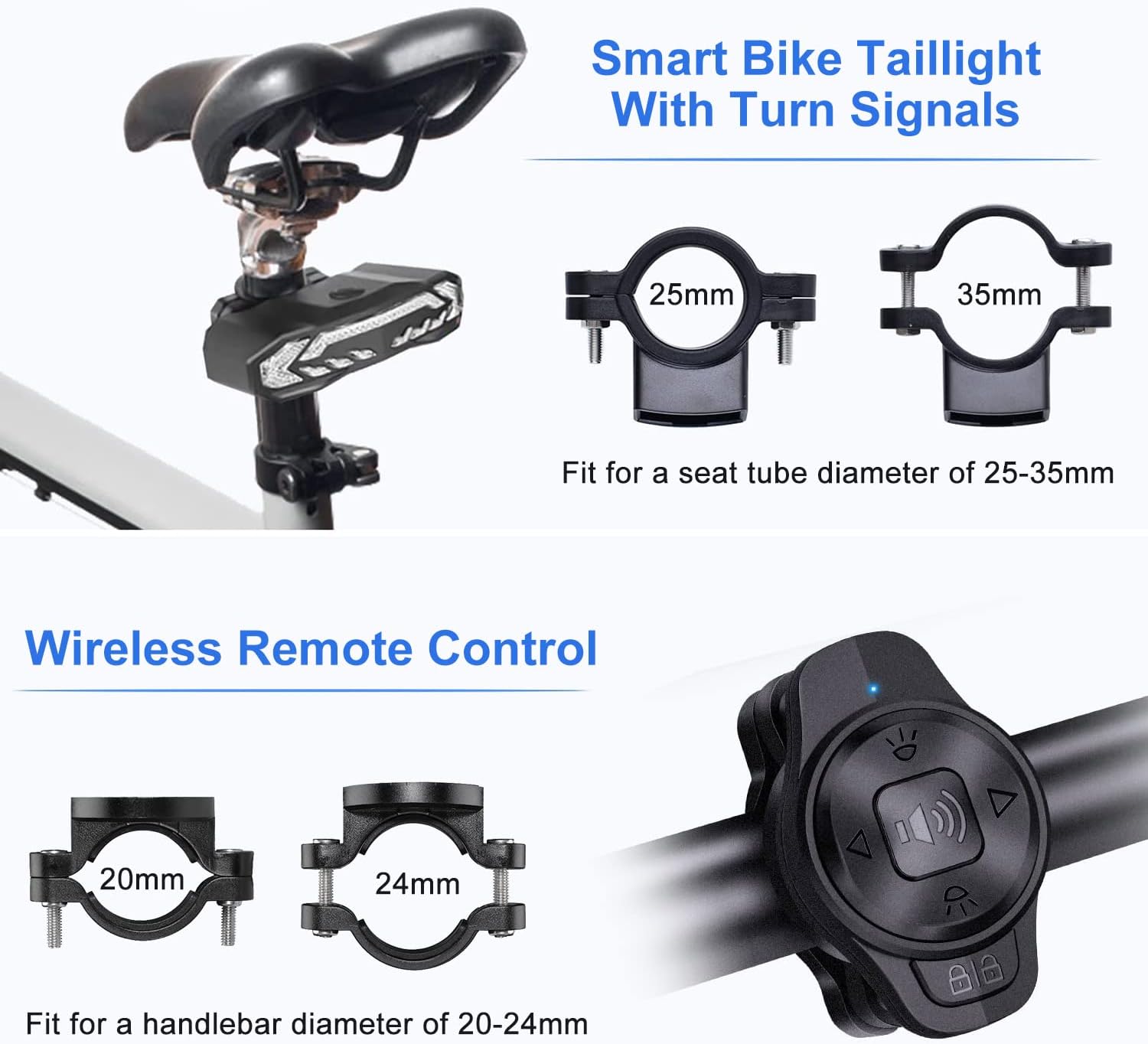 Luz trasera inteligente para bicicleta, señales de giro para bicicleta con alarma, señales de giro de bicicleta recargables por USB con campana de