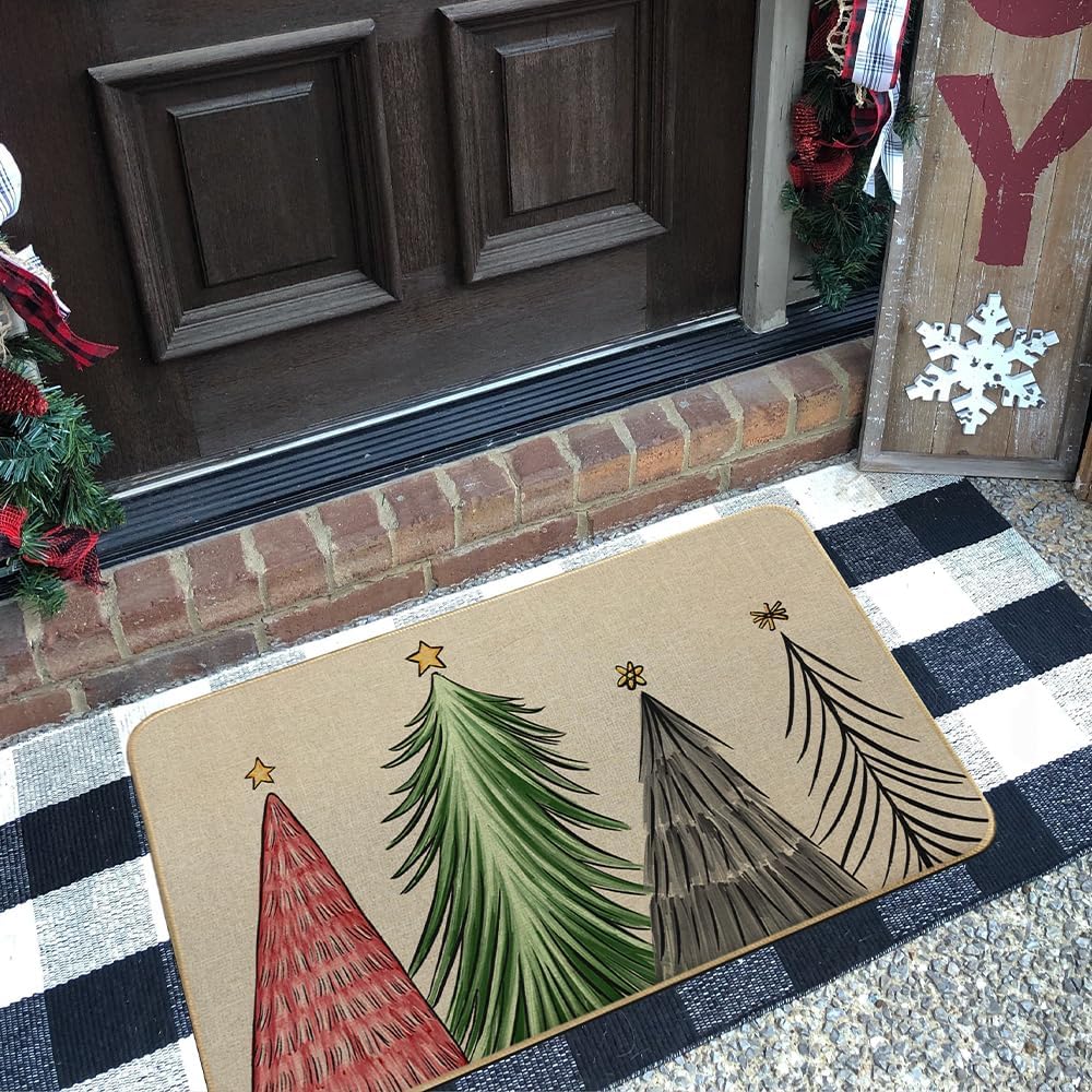 Tapete de Navidad de 17 x 29 pulgadas, tapete decorativo de invierno para árbol de Navidad, tapete de goma antideslizante para interiores y