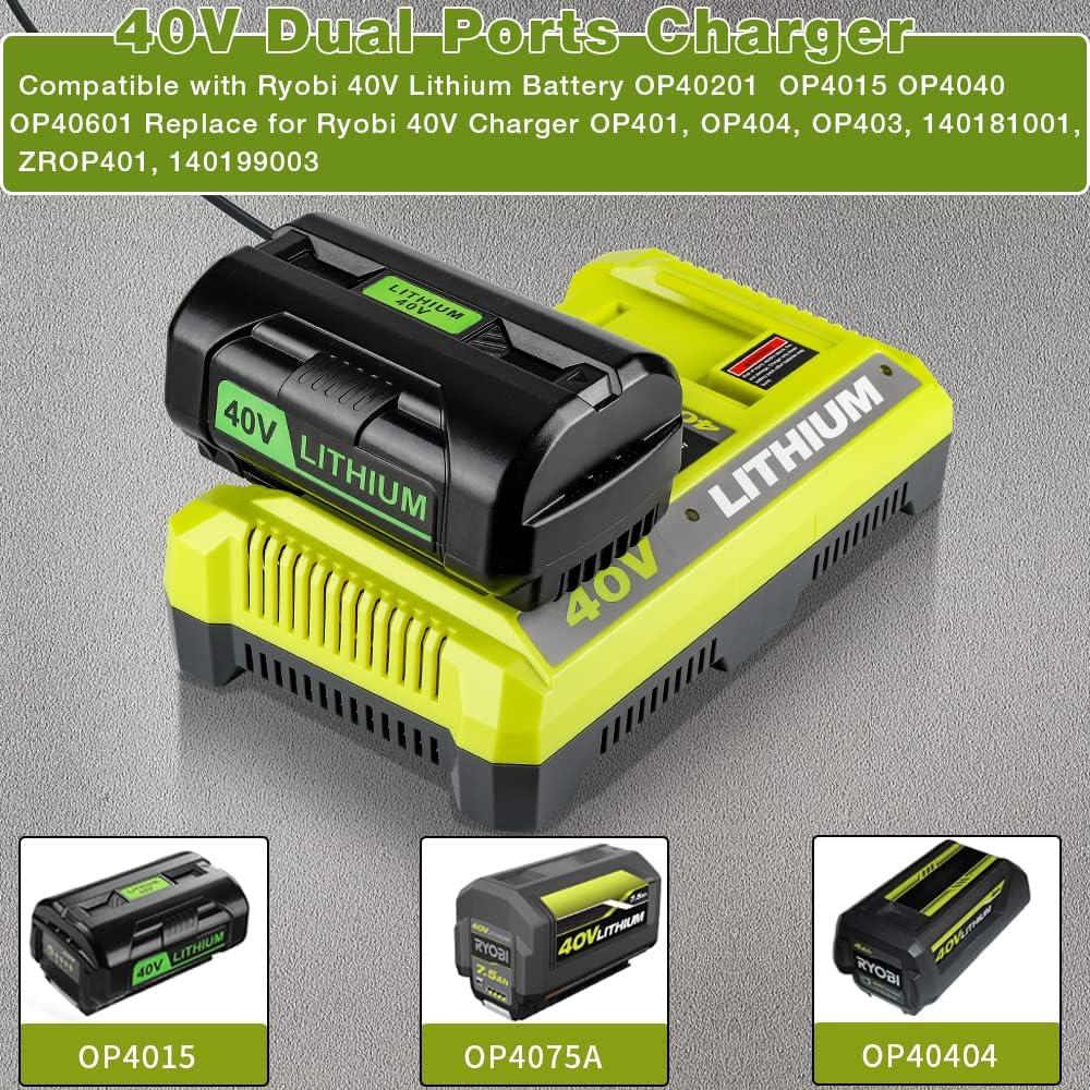 Zinkiwayr – Cargador de batería de litio de 40 V, 40 V, cargador rápido compatible con Ryobi 40V iones de litio OP4015 OP4026 OP4030 OP4040 OP4050