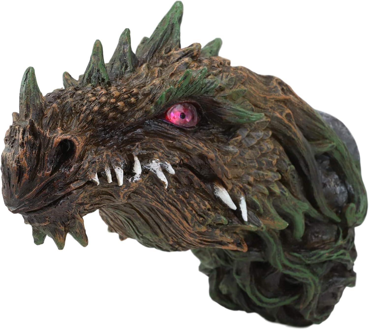 Ebros Gift Placa decorativa de pared con cabeza de dragón verde con ojos iluminados LED rojos, mazmorras y dragones, leyendas renacentistas