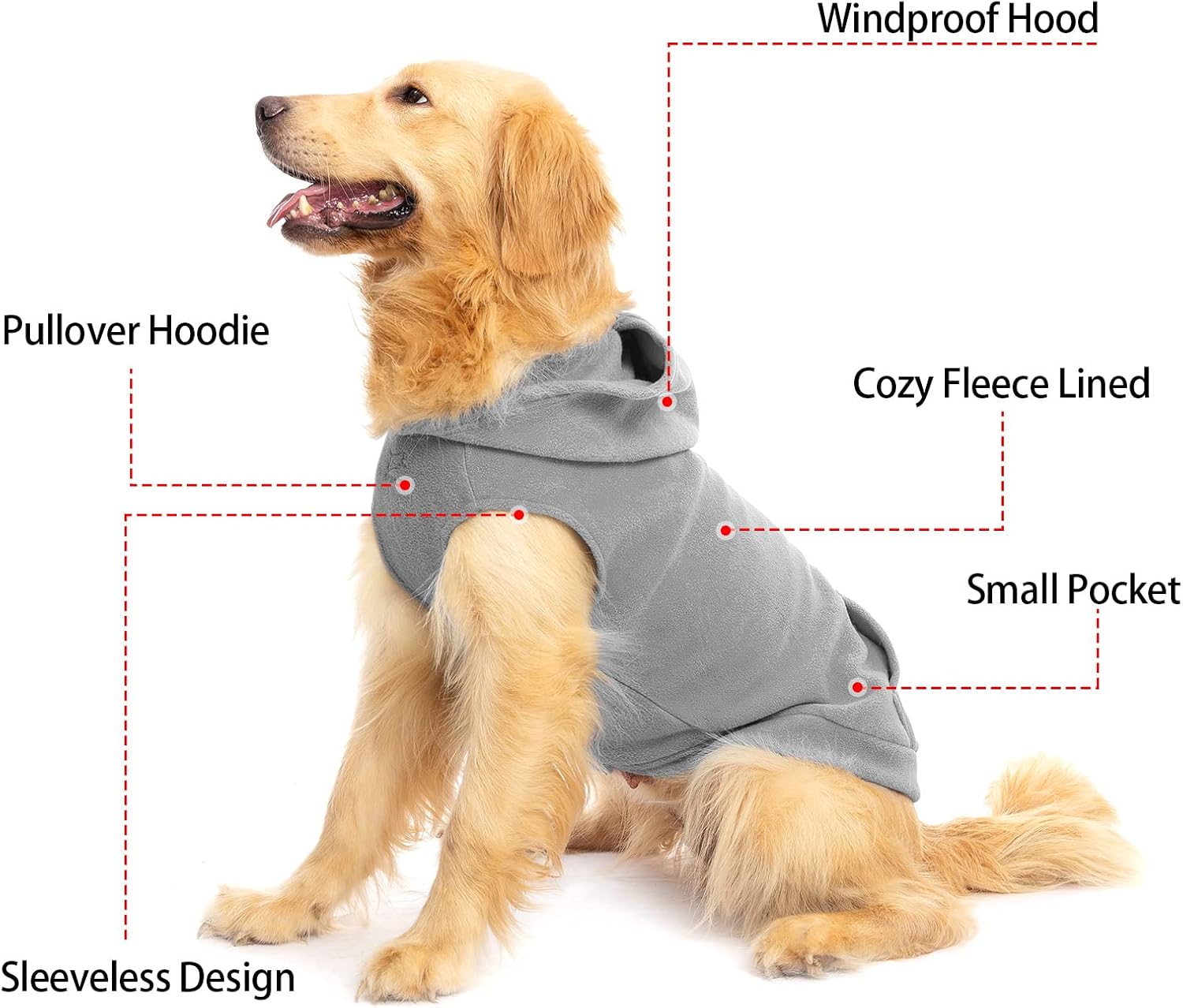 Sudaderas de polar para perros, con capucha, bolsillo, para clima frío, primavera, Chaleco, Sudadera con junta tórica, m, gris